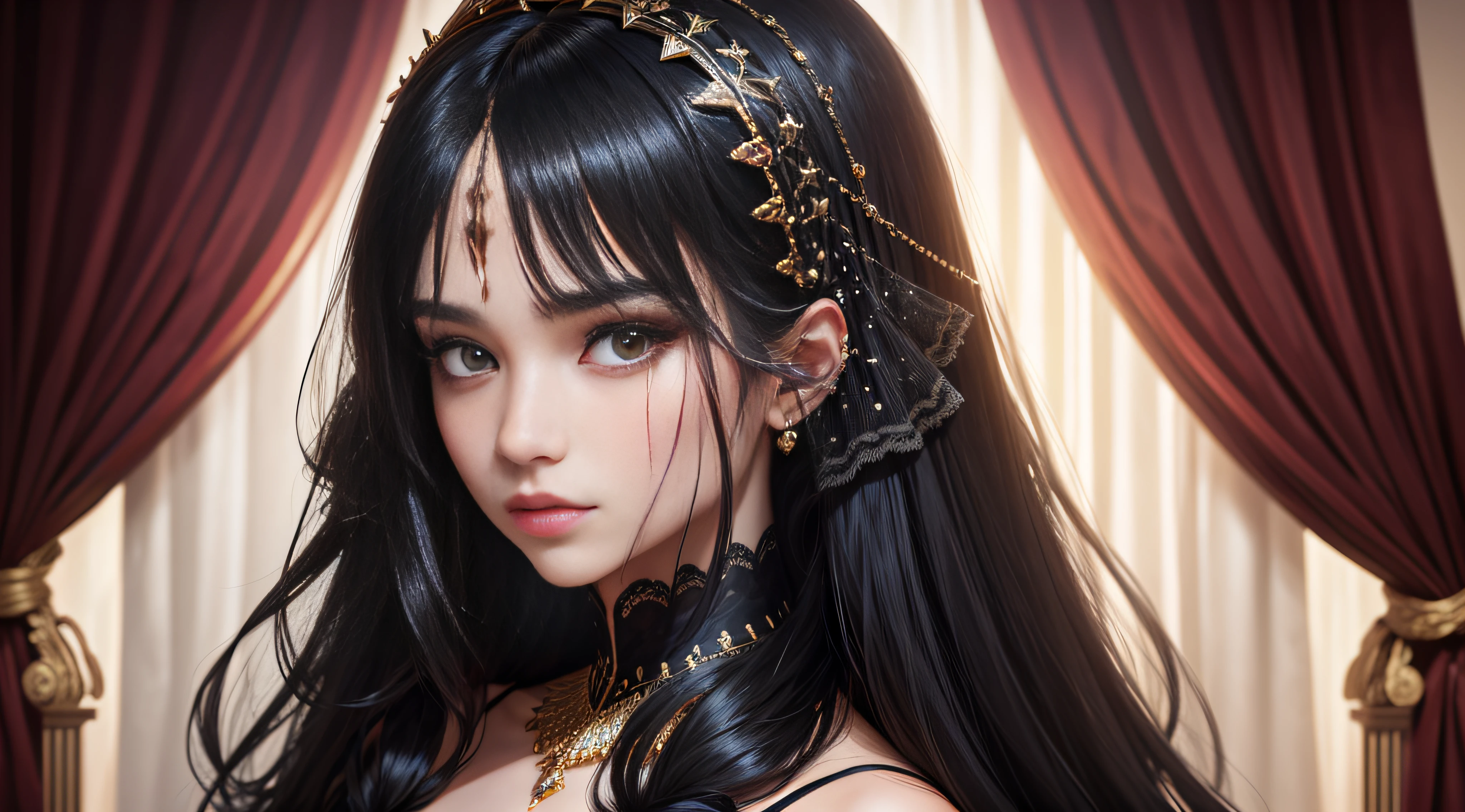 black hair, curtained hair, long hair, modern, sparkle, stereogram, 16k, textured skin, super detail, high details, UHD --auto