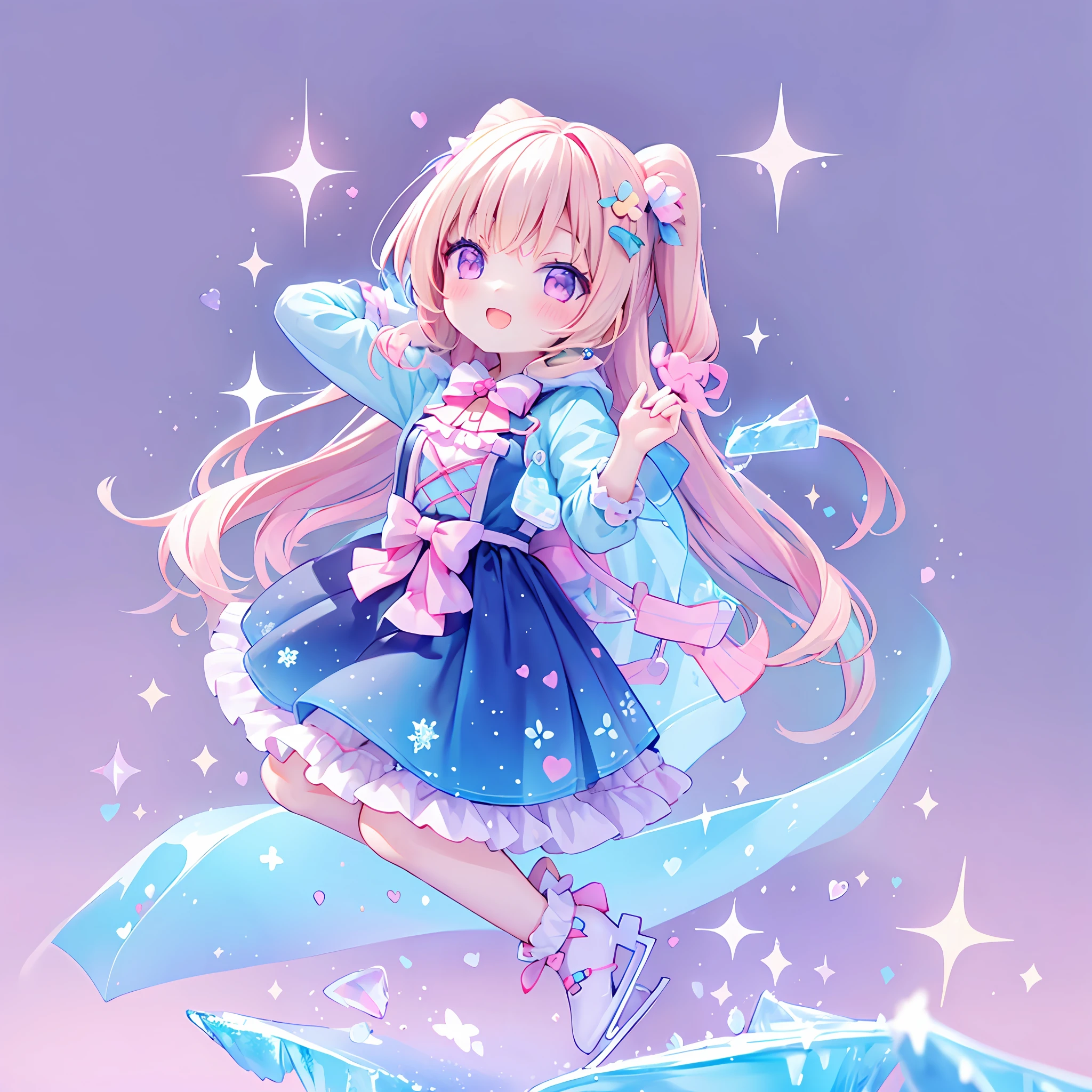 (chibi), idol, ice skating on the frozen lake, kawaiitech, kawaii, cute, pastel colors, best quality, happy,  deep background