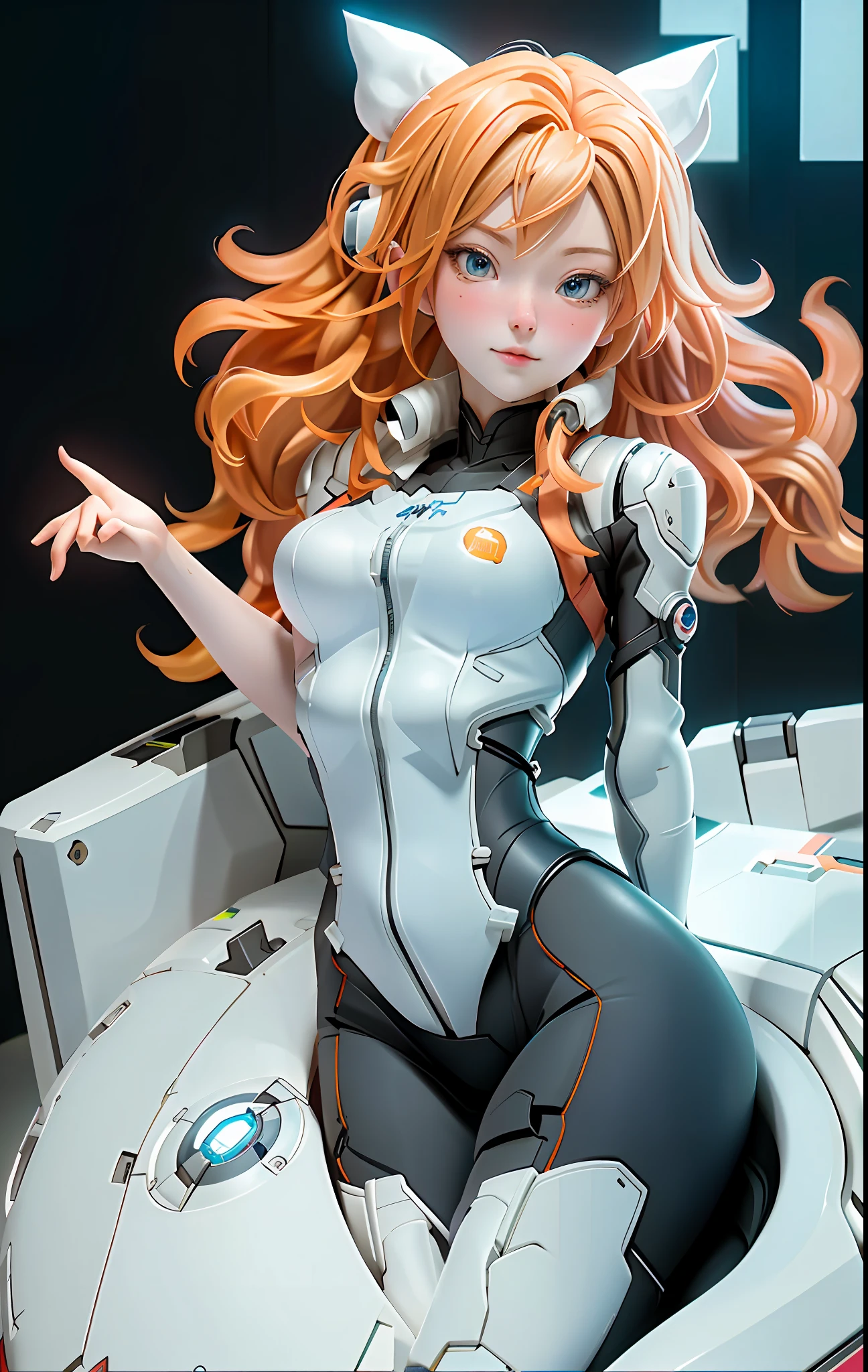 (Overhead view),dynamic angle,ultra-detailed, illustration, close-up, straight on, 1girl, ((souryuu asuka langley, interface headset, red bodysuit:1.4, blonde)),Her eyes shone like dreamy stars,(glowing eyes:1.233),(beautiful and detailed eyes:1.1),(expressionless,closed mouth),(standing), (mechanic room with toolsand spaceship windowin a white SPACESHIP), (night:1.2),dreamy, [[delicate fingers and hands:0.55]::0.85],(detail fingers),