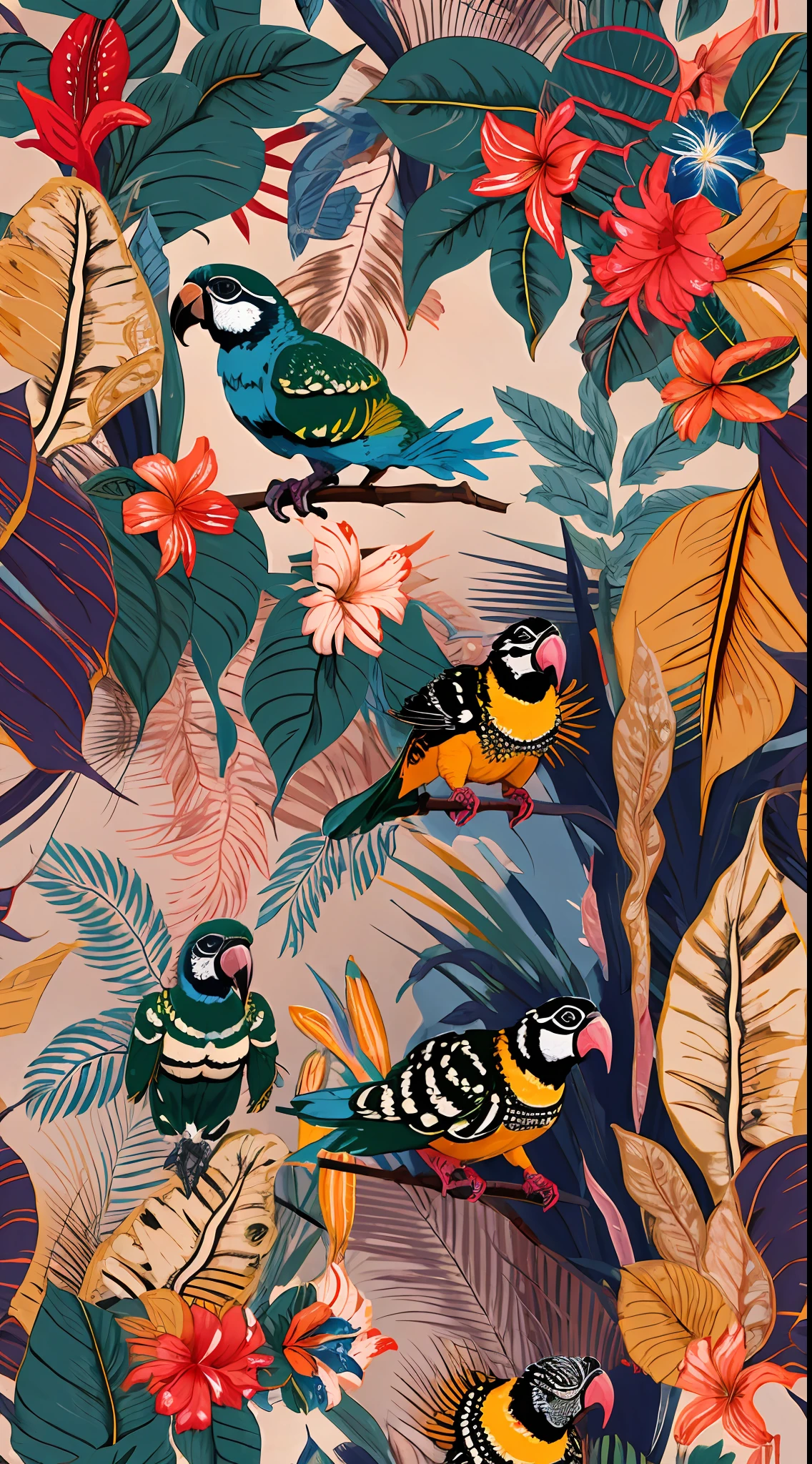 Parrots and lilies