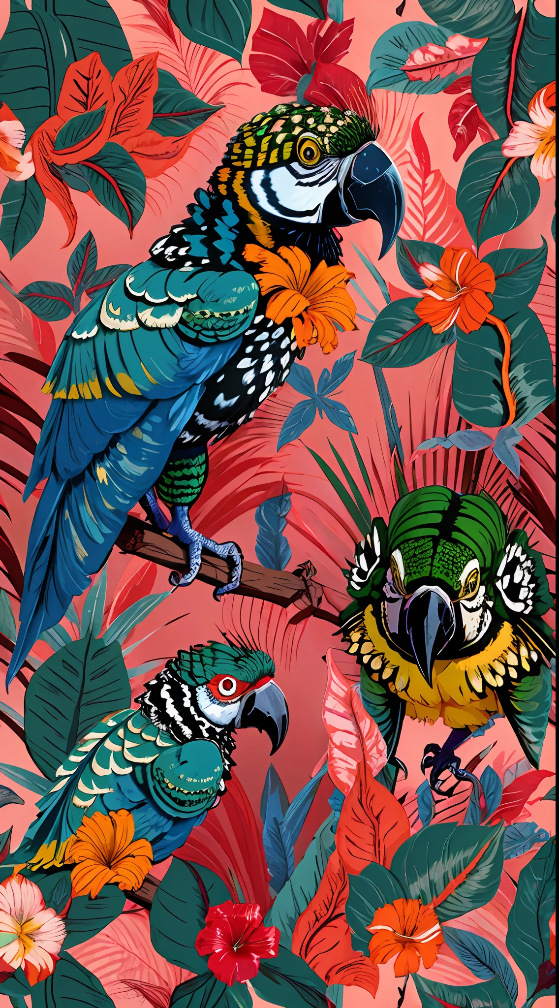 Parrots and lilies