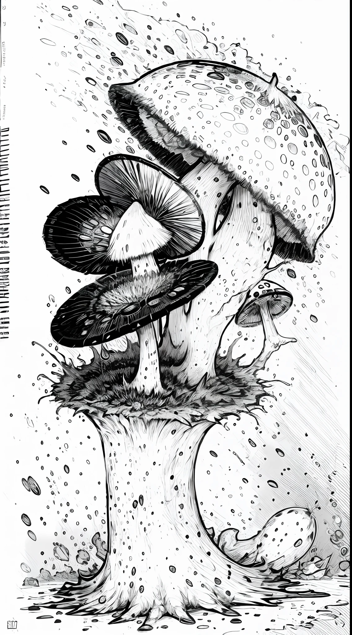 Coloring page with a black neat continuous outline, Amanita is drawn, Anti-stress