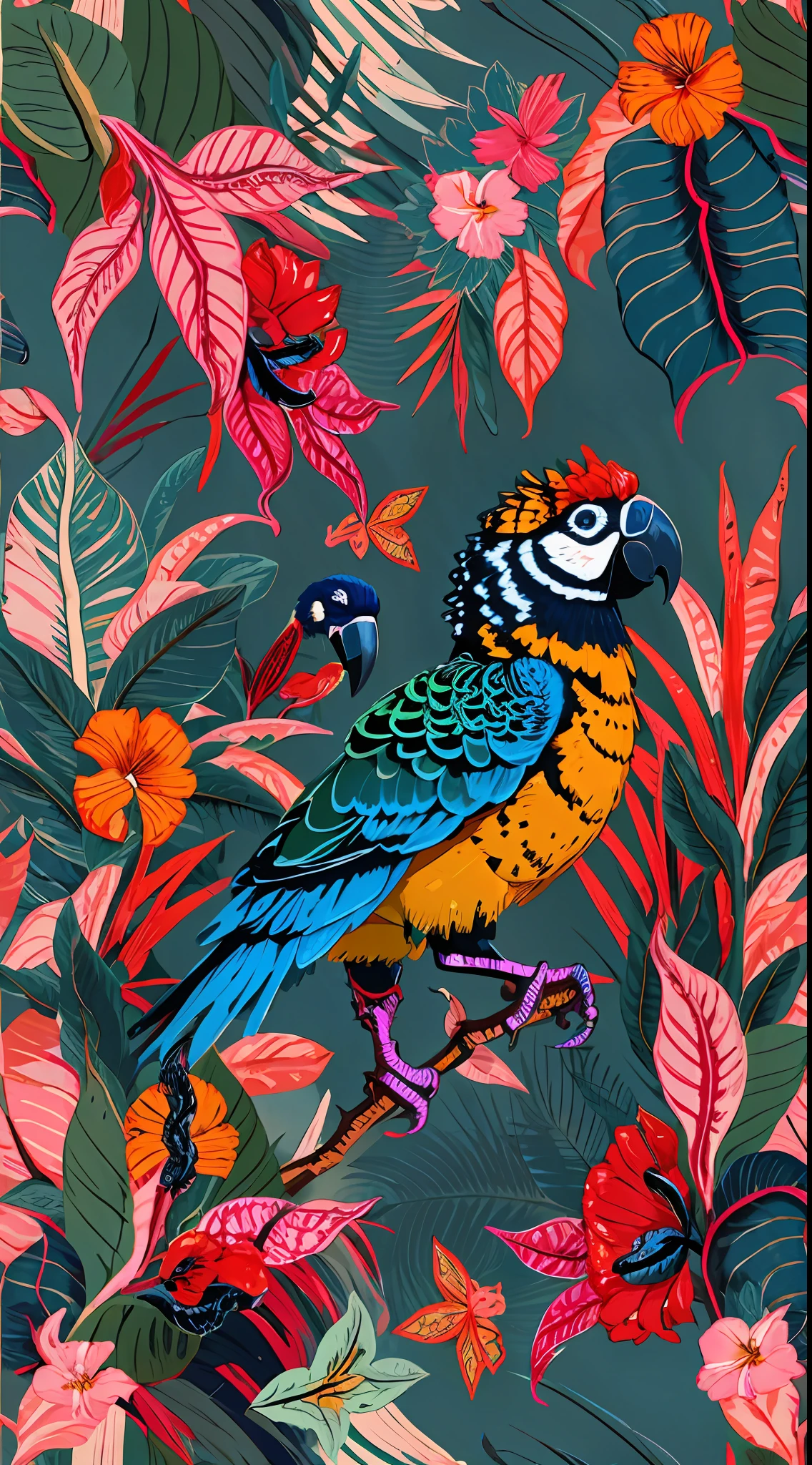 Parrots and lilies