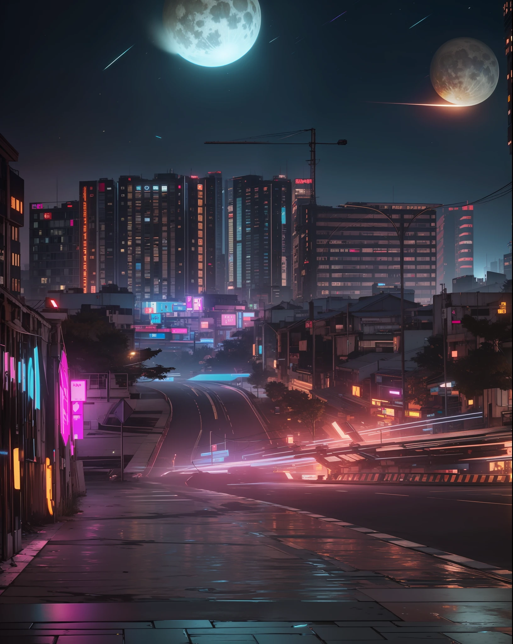 a city cyberpunk, UHD, ultra detailed, violet perple cinematic, highres, Anti Aliasing, FKAA, TXAA, RTX, SSAO, 8k quality, unreal engine 5, comet