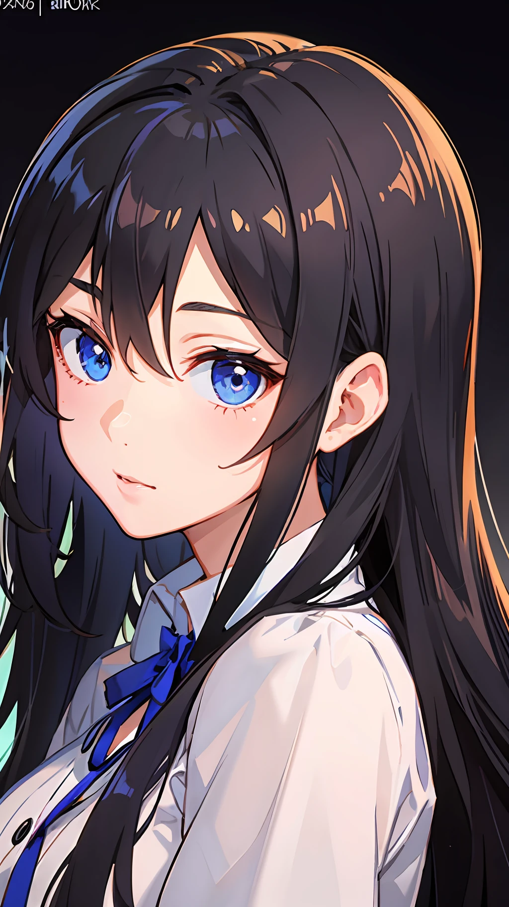 Anime girl with long black hair and blue eyes in white shirt, Beautiful Anime Portrait, anime style 4 k, Beautiful anime girl, portrait of cute anime girlbabes, Anime style. 8K, anime style portrait, pretty anime girl, detailed portrait of an anime girl, Portrait Anime Girl, Stunning anime face portrait, portrait of cute anime girlbabes, charming anime girls, Beautiful Anime Face
