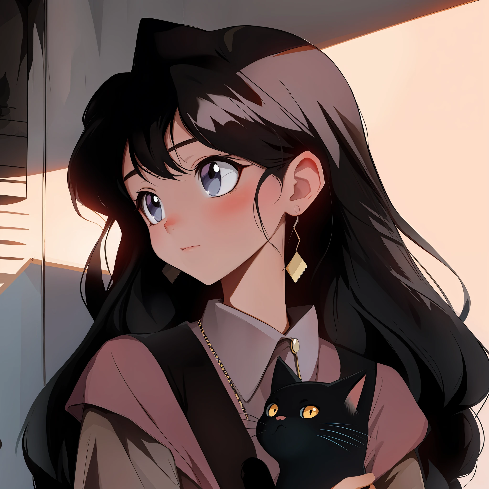 cabelos preto e longos,Anime girl with a cat in her arms, anime girl with cat ears, beautiful anime catgirl, cute anime catgirl, Guviz-style artwork, Girl with cat ears, anime catgirl, anime vibes, a beautiful anime portrait, in an anime style, very beautiful cute catgirl, animeaesthetic, Anime art style, In anime style
