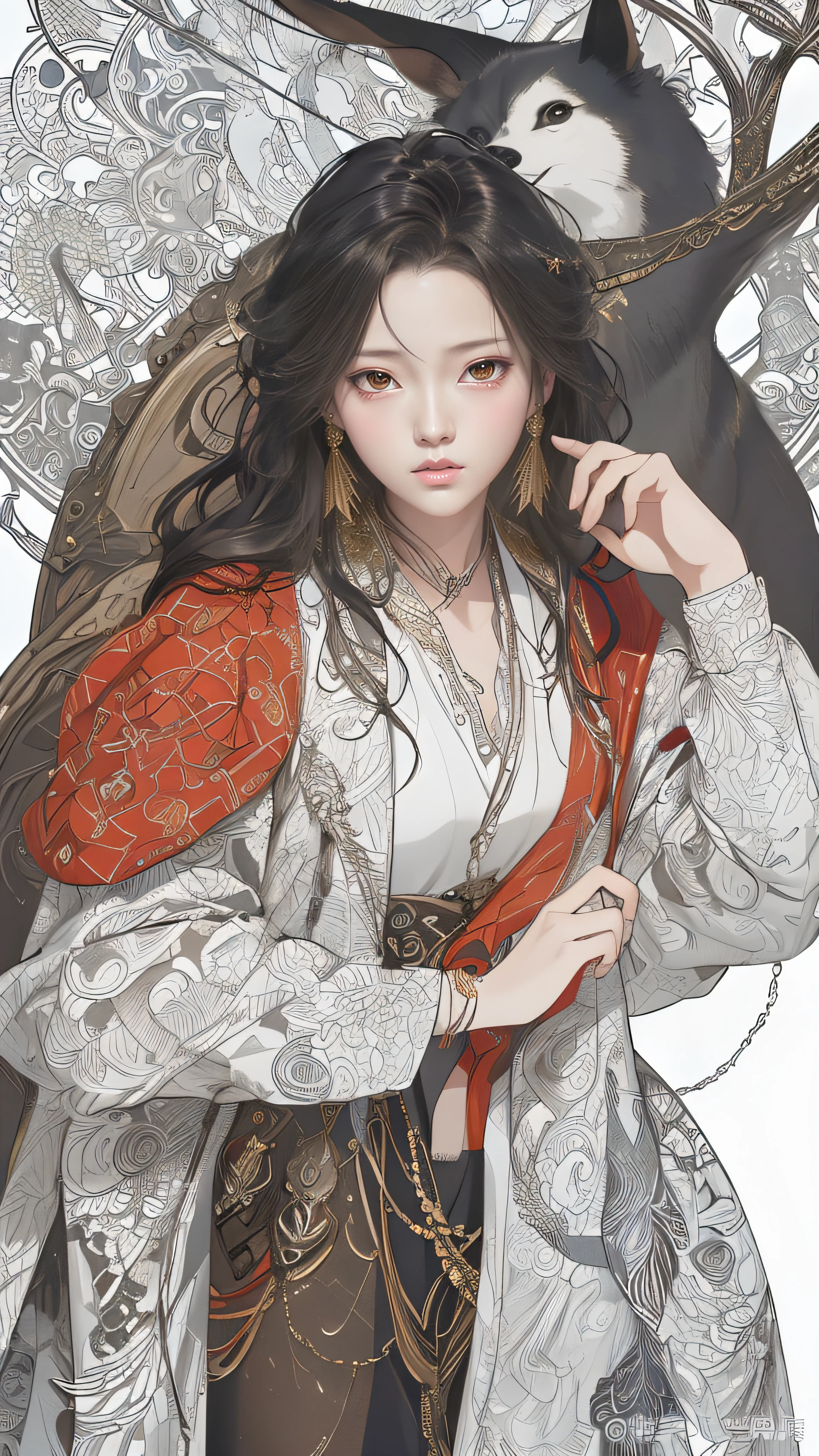Anime girl with blackbird and white background,, A girl in Hanfu, delicated face,Big eyes shining,black color hair,complaisant,There are levels,Background is line drawing forest dead branches,Asuka that has been black,A beautiful artwork illustration, Guviz-style artwork, by Yang J, highly detailed exquisite fanart, Guviz, Detailed digital anime art, Digital anime illustration,Beautiful character painting, eye-catching detailed art style, a beautiful fantasy empress, Exquisite digital illustration,Exquisite,HD,