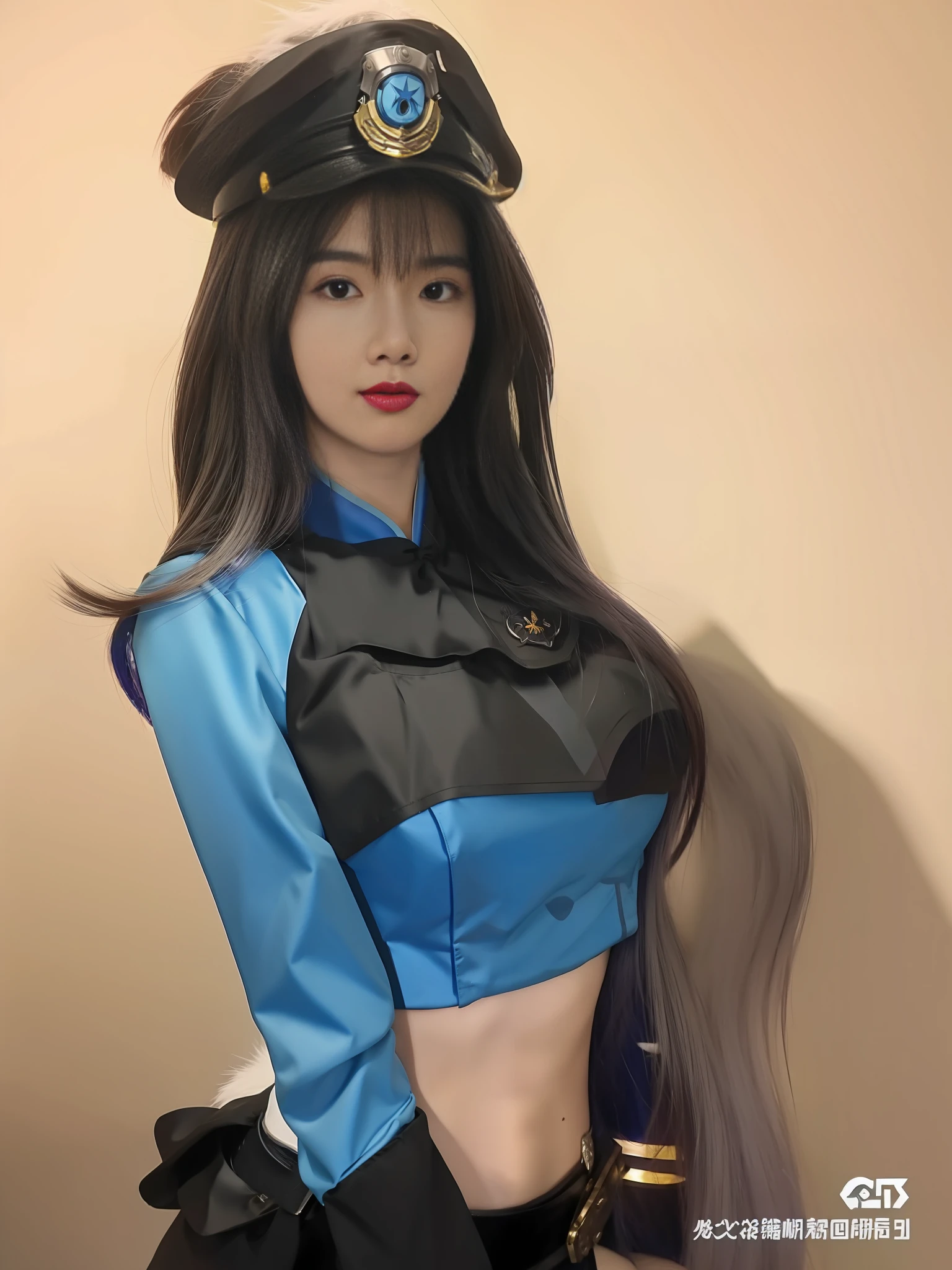 a close up of a woman in a uniform posing for a picture, Anime girl cosplay, as an overwatch character, cosplay, Anime cosplay, professional cosplay, inspired by Leng Mei, 《Overwatch》Ashe, rpgmaker, trending at cgstation, as an overwatch character, caitlyn from league of legends, senna from league of legends, cosplay foto, 《Overwatch》on a
