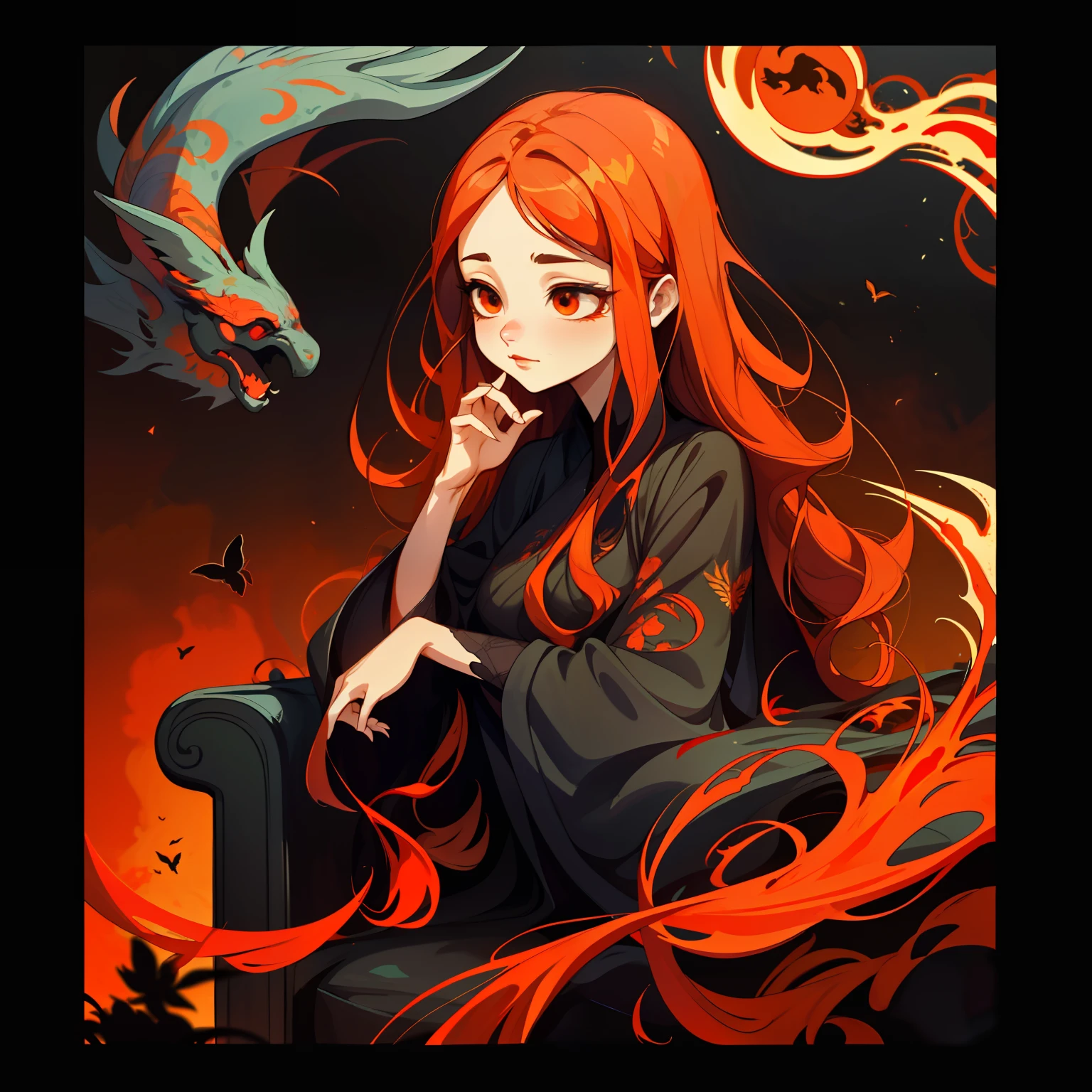 adesivo,1girl, fundo simples, retrato, girl with long hair, beautiful phoenix girl, phoenix aesthetic, beautiful girl, very beautiful fantasy art, beautiful and elegant female phoenix, beautiful detailed fantasy, red and orange color palate, red color-theme