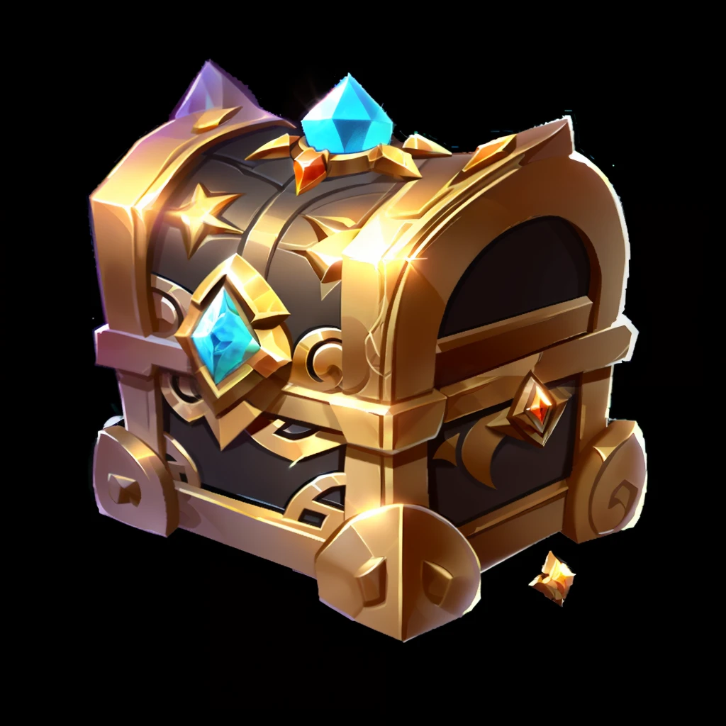 tmasterpiece，gameicon，PRG game project，treasure chests，Gemstone elements，cartoon icon，with black background