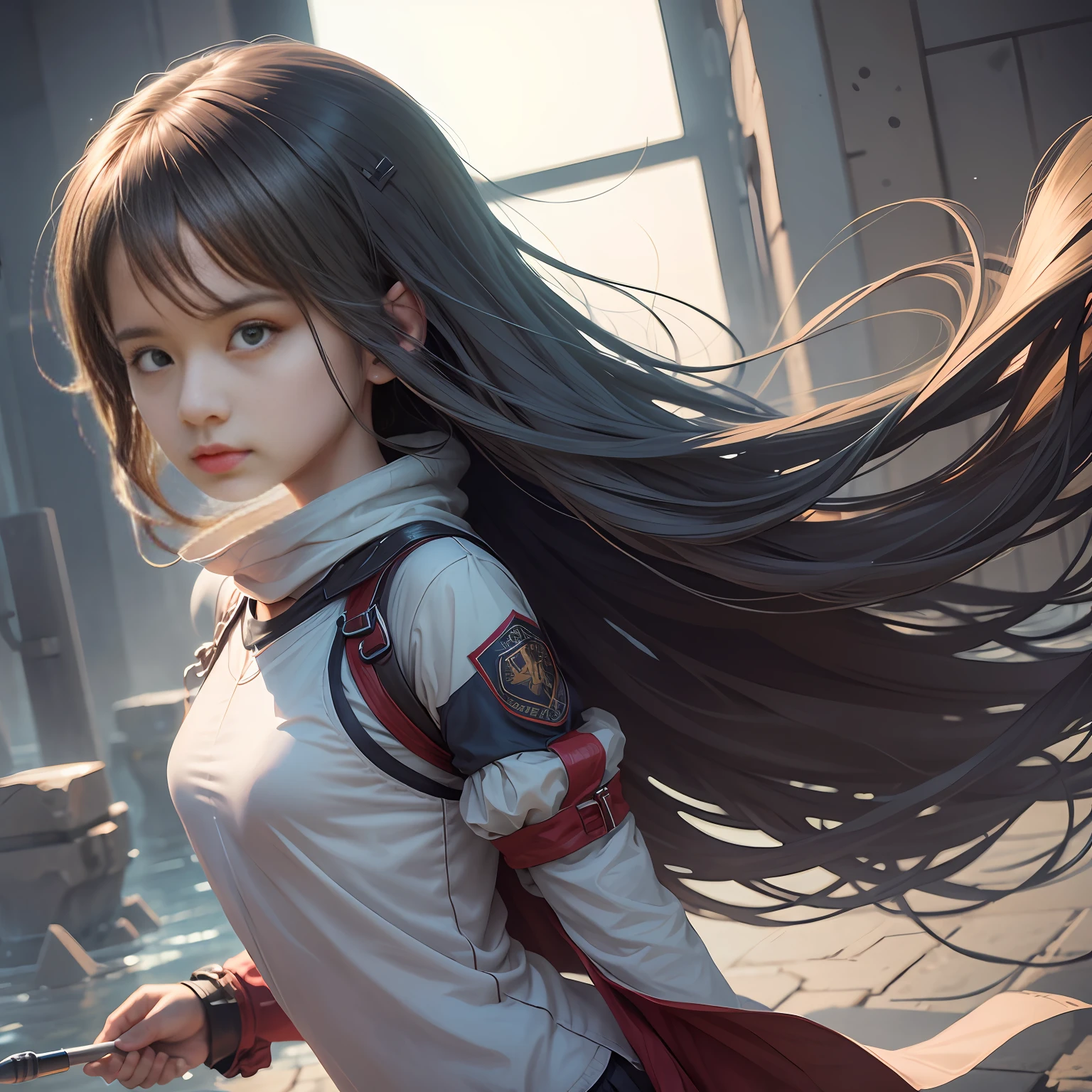 A girl,petite,realisticlying,The upper part of the body,Realistis,Floating hair,Detailed face --auto