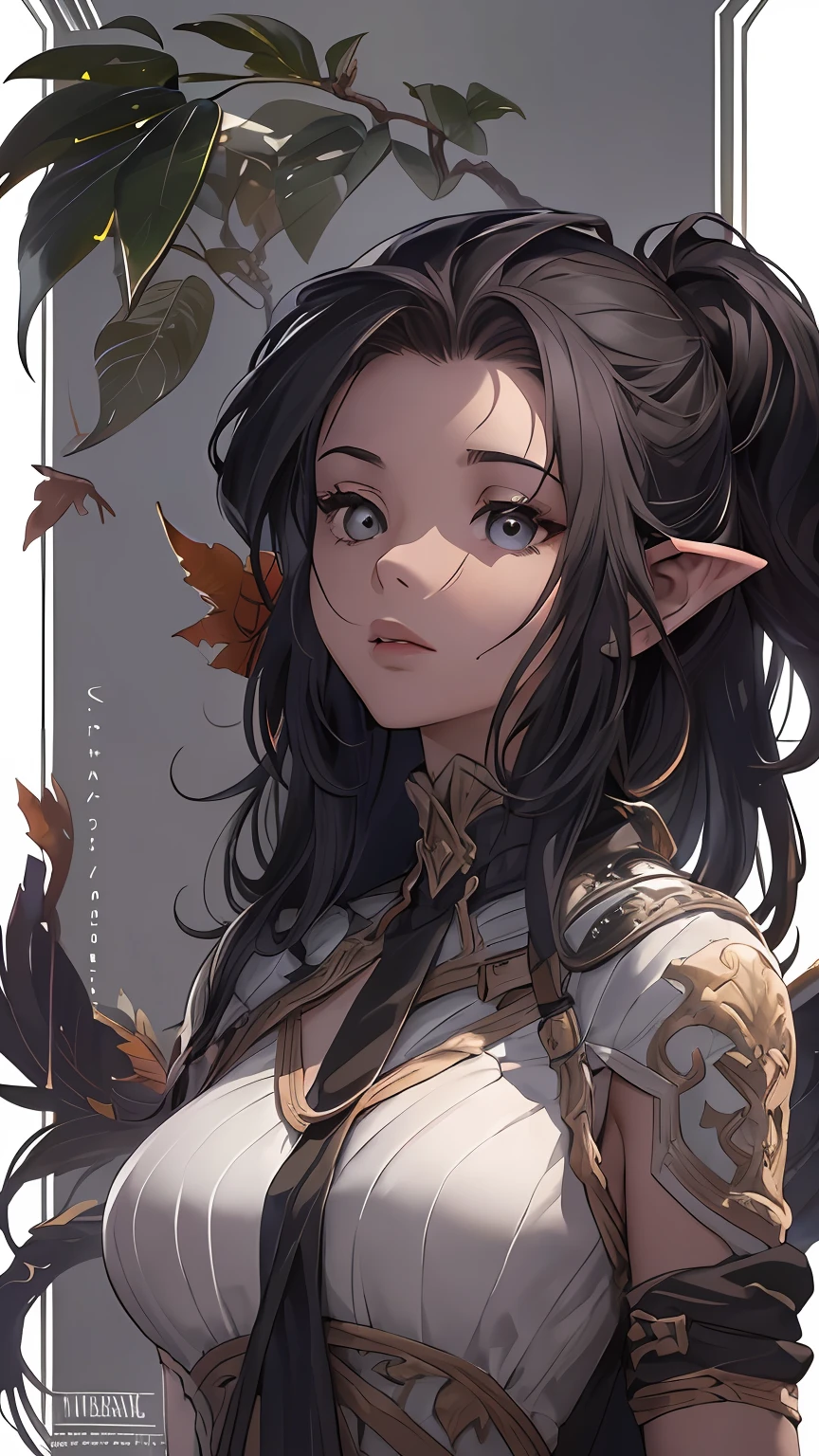 ((Three-view of roles)), ((tmasterpiece))、((Top quality))、((CharacterDesignSheet,Same role,frontage、Lateral face、on back)),illustration, ((1 Northern Girl,Barbarians,Primitives,arma)),(shaman, tusks, Nature, Healer, Round ears, wild hairs, Dark black hair, Unkempt hair, pretty eyes, Vines in hair, Thick body, Wide body),Fantasy setting,Environmental Scene Change, Pose too, , charturnbetalora, (simplebackground, white backgrounid: 1.3),falling leaf, ventania, Magic the Gathering, dungeons and dragons, character concept, character art, Character portrait, Cartoon, Best quality, Best resolution, 4K
