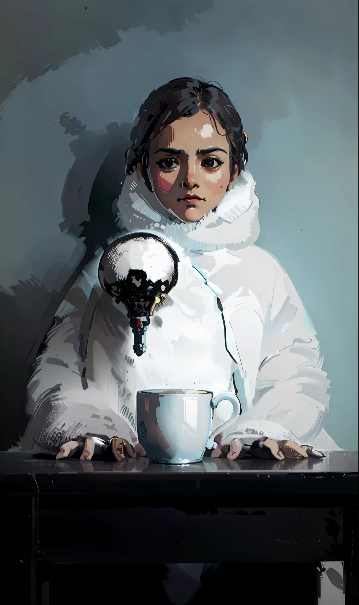 (obra-prima, qualidade superior, melhor qualidade), pixel, Pixel Art, 1girl, menina e pinguim, cup