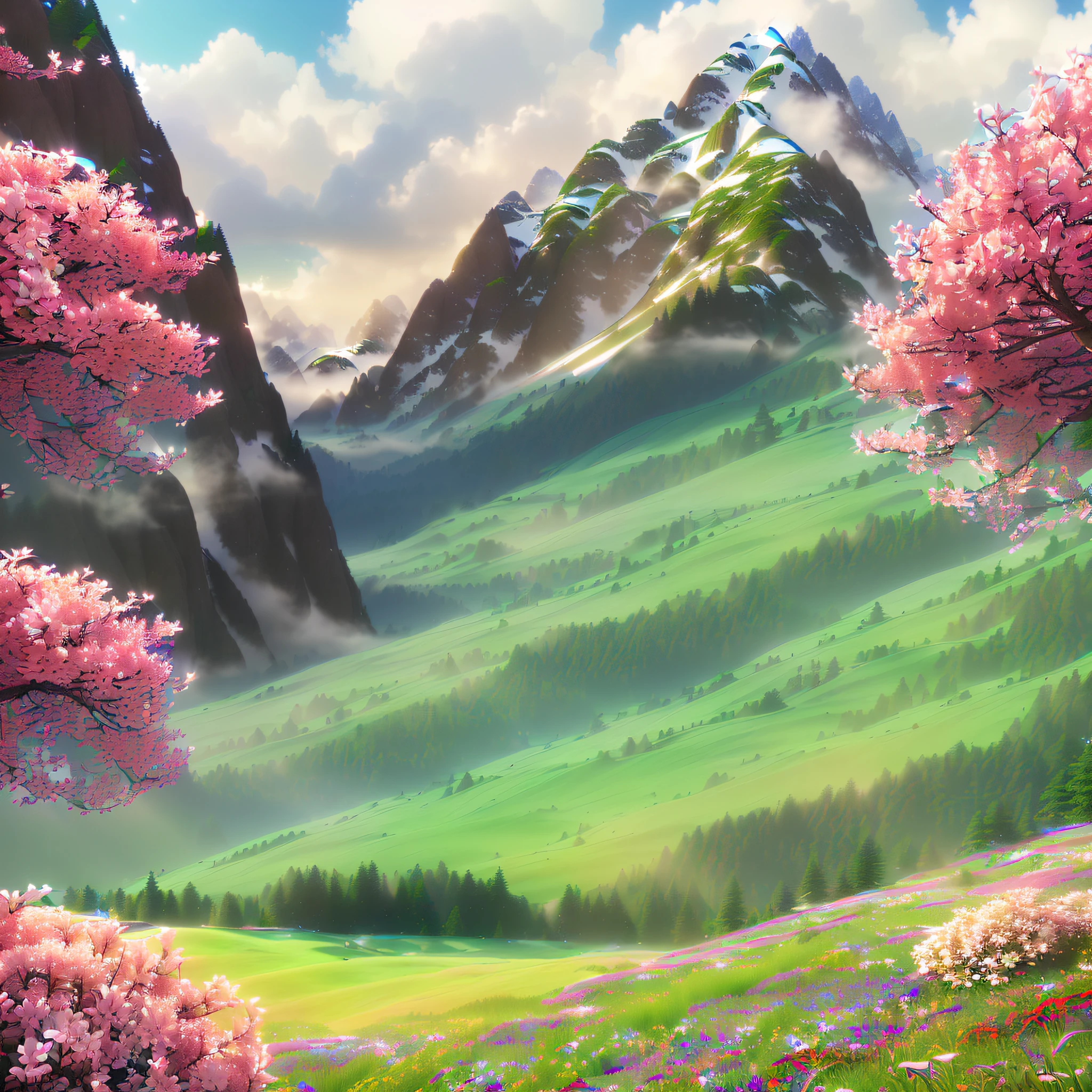 masterpiece, best quality, high quality, extremely detailed CG unity 8k wallpaper a beautiful landscapes oil paiting, award winning photography, Bokeh, Depth of Field, HDR, bloom, Chromatic Aberration ,Photorealistic,extremely detailed, trending on artstation, trending on CGsociety, Intricate, High Detail, dramatic, art by midjourney AND masterpiece, best quality, high quality, extremely detailed CG unity 8k wallpaper A lush summer landscape, with rolling green hills that stretch towards the horizon, dotted with wildflowers in shades of pink, yellow, and purple, volumetric lighting AND masterpiece, best quality, high quality, extremely detailed CG unity 8k wallpaper A serene autumn landscape, surrounded by trees in hues of golden yellow, fiery red, and burnt orange. The crisp air carries the sweet fragrance of fallen leaves and wood smoke. The ground is covered with a blanket of warm-colored leaves that rustle underfoot. In the distance, a misty mountain range rises up, volumetric lighting AND masterpiece, best quality, high quality, extremely detailed CG unity 8k wallpaper A breathtaking winter landscape, blanketed in a mantle of snow, creating a world of glittering whites and cool blues. Tall evergreens stand tall and proud, their branches weighed down by heavy snow, volumetric lighting AND masterpiece, best quality, high quality, extremely detailed CG unity 8k wallpaper A vibrant spring landscape, bursting with new life and color. Rolling hills are covered with a carpet of green, dotted with delicate wildflowers in shades of pink, purple, and yellow, volumetric lighting