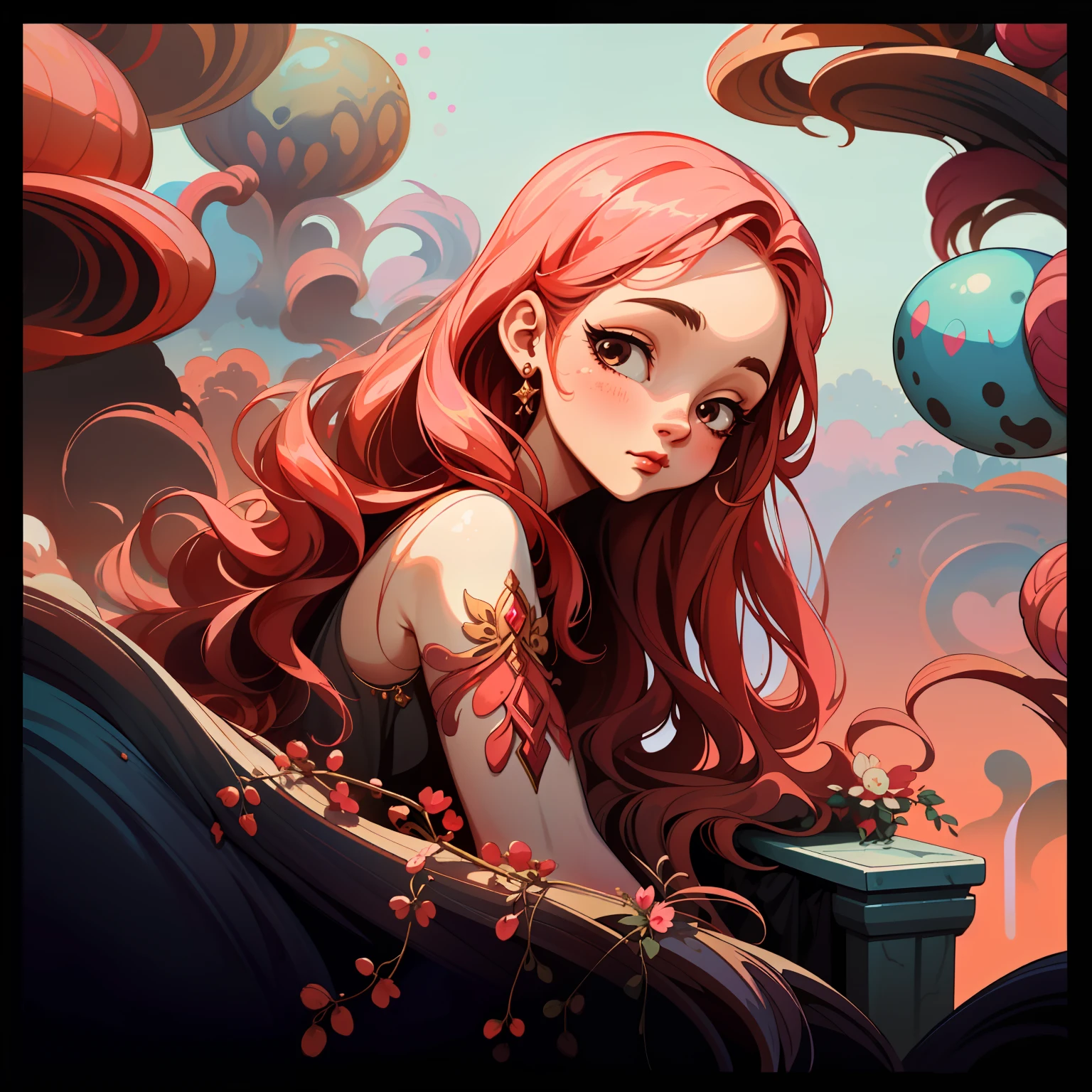 adesivo,1girl, fundo simples, retrato, girl with long hair, beautiful venus girl, venus aesthetic, beautiful girl, very beautiful fantasy art, beautiful and elegant female venus, beautiful detailed fantasy, red and pink color palate, red color-theme