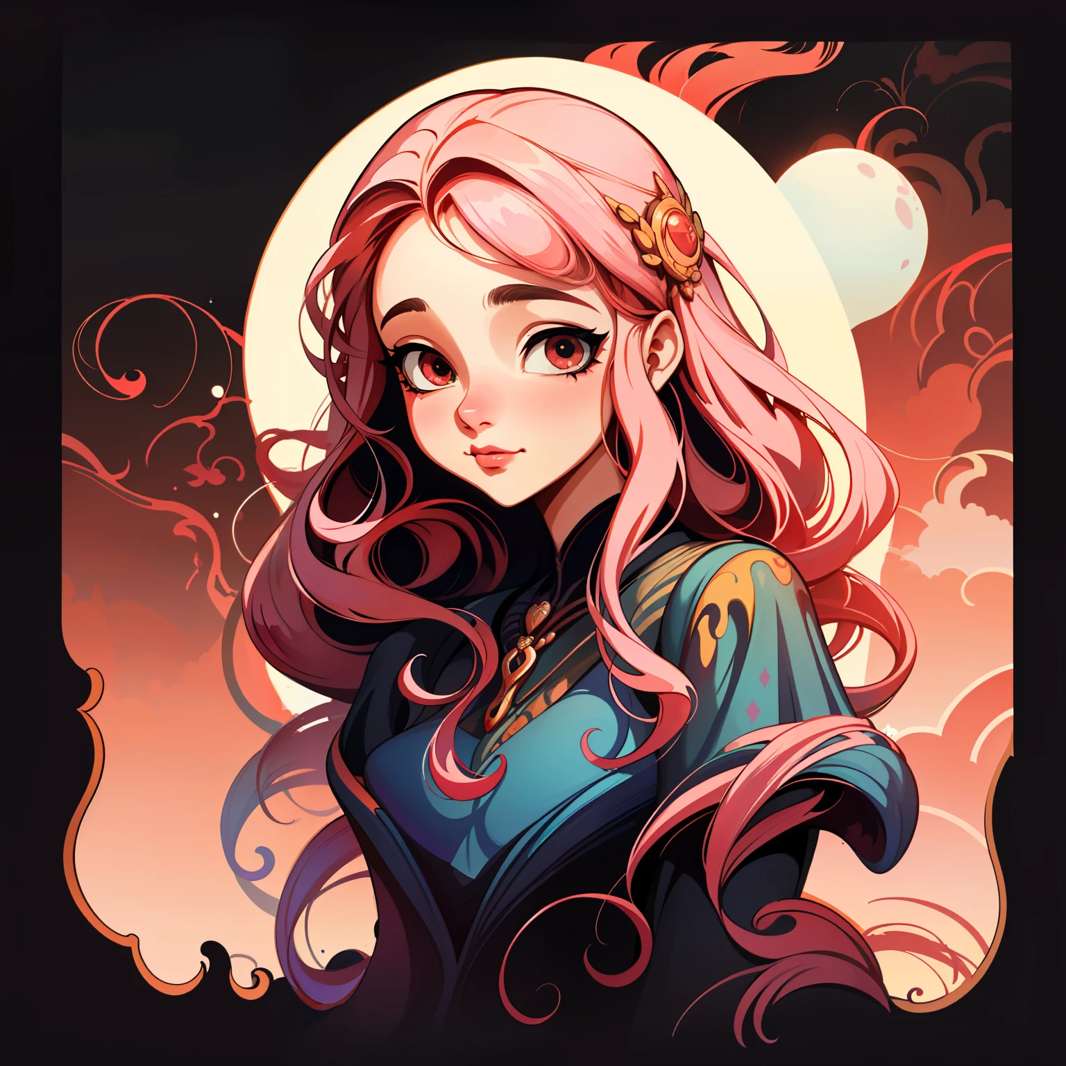adesivo,1girl, fundo simples, retrato, girl with long hair, beautiful venus girl, venus aesthetic, beautiful girl, very beautiful fantasy art, beautiful and elegant female venus, beautiful detailed fantasy, red and pink color palate, red color-theme