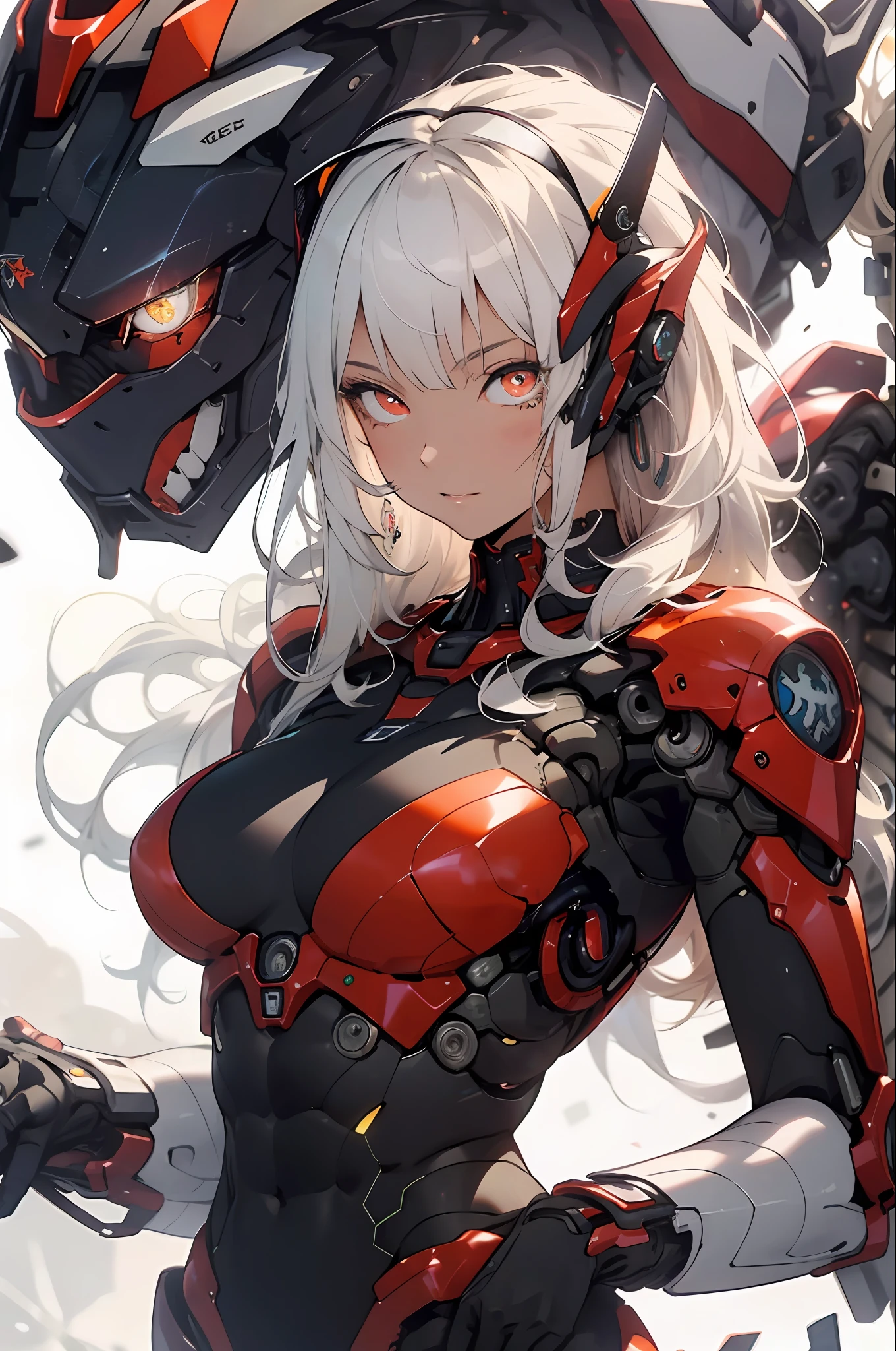 Realistic, (Masterpiece, Top Quality, Best Quality, Official Art, Beauty and Aesthetics: 1.2), Very Detailed, Fractal Art, Colorful, Most Detailed, Zentangle, (Abstract Background: 1.5) (1girl), God, White Hair, Long Hair, (Glowing Red Eyes), Big Breasts, Abs, Mystic, (Magic), Crystal, Tights, Sexy, Mecha, Rabbit Ears