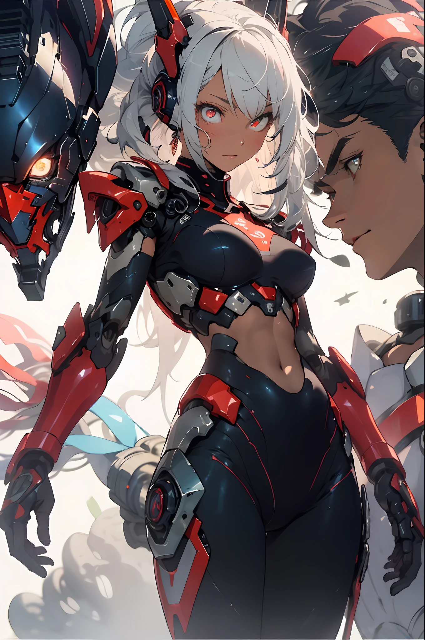 Realistic, (Masterpiece, Top Quality, Best Quality, Official Art, Beauty and Aesthetics: 1.2), Very Detailed, Fractal Art, Colorful, Most Detailed, Zentangle, (Abstract Background: 1.5) (1girl), God, White Hair, Long Hair, (Glowing Red Eyes), Big Breasts, Abs, Mystic, (Magic), Crystal, Tights, Sexy, Mecha, Rabbit Ears