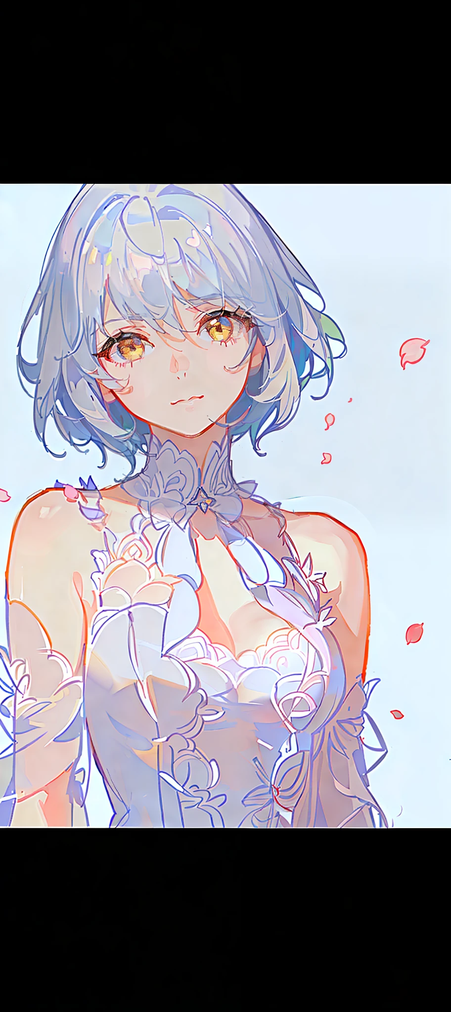 8K masterpiece of excellence,Anime female,Cool wind realistic portrait,Sister,Flower background,The petals dance,delicated face,Golden eyes,Golden iris