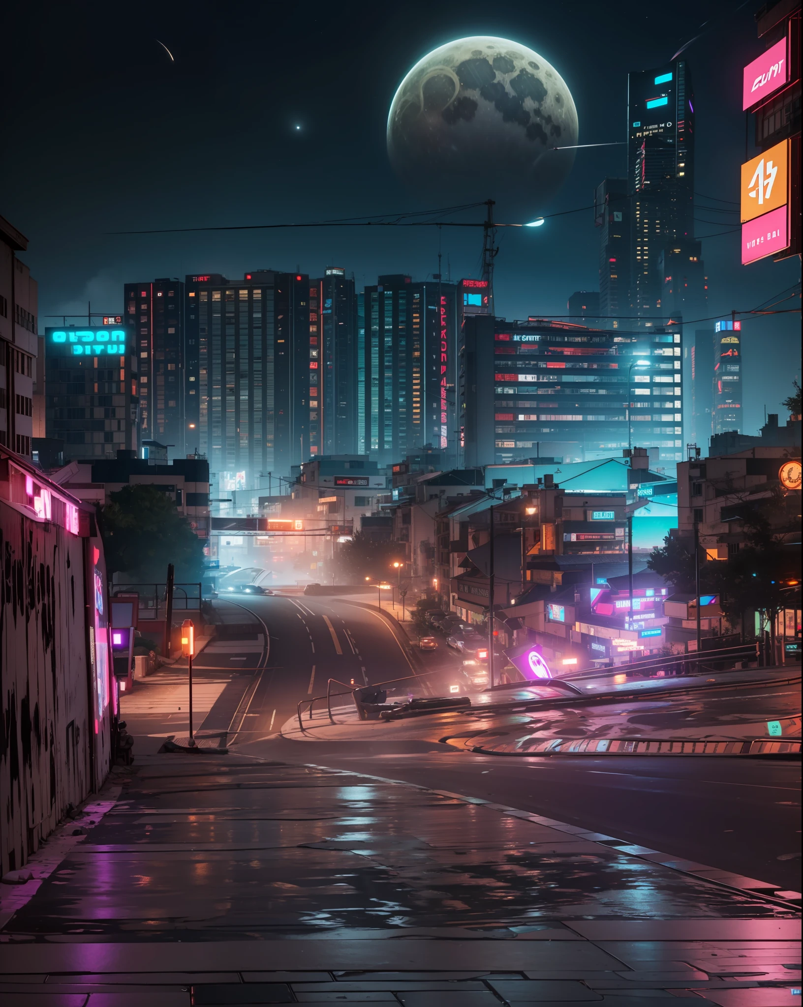a city cyberpunk, UHD, ultra detailed, violet perple cinematic, highres, Anti Aliasing, FKAA, TXAA, RTX, SSAO, 8k quality, unreal engine 5, comet