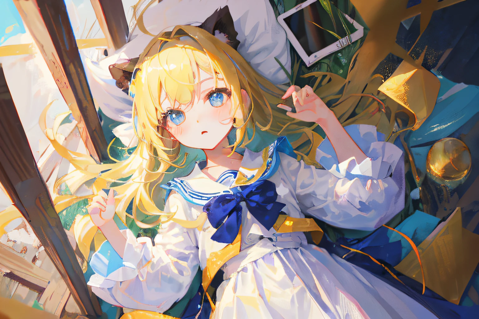 独奏、One Girl、masterpiece、top-quality、white clothes、、a blond、Low saturation of the whole