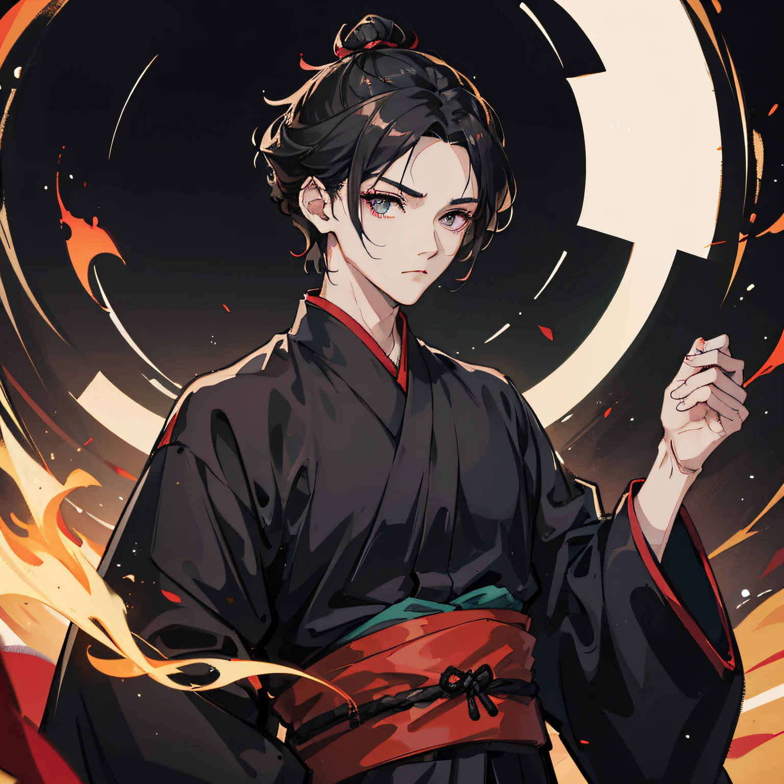 A man,Wearing black Hanfu,The eyes are fierce,Short hair,In the daytime,, --auto