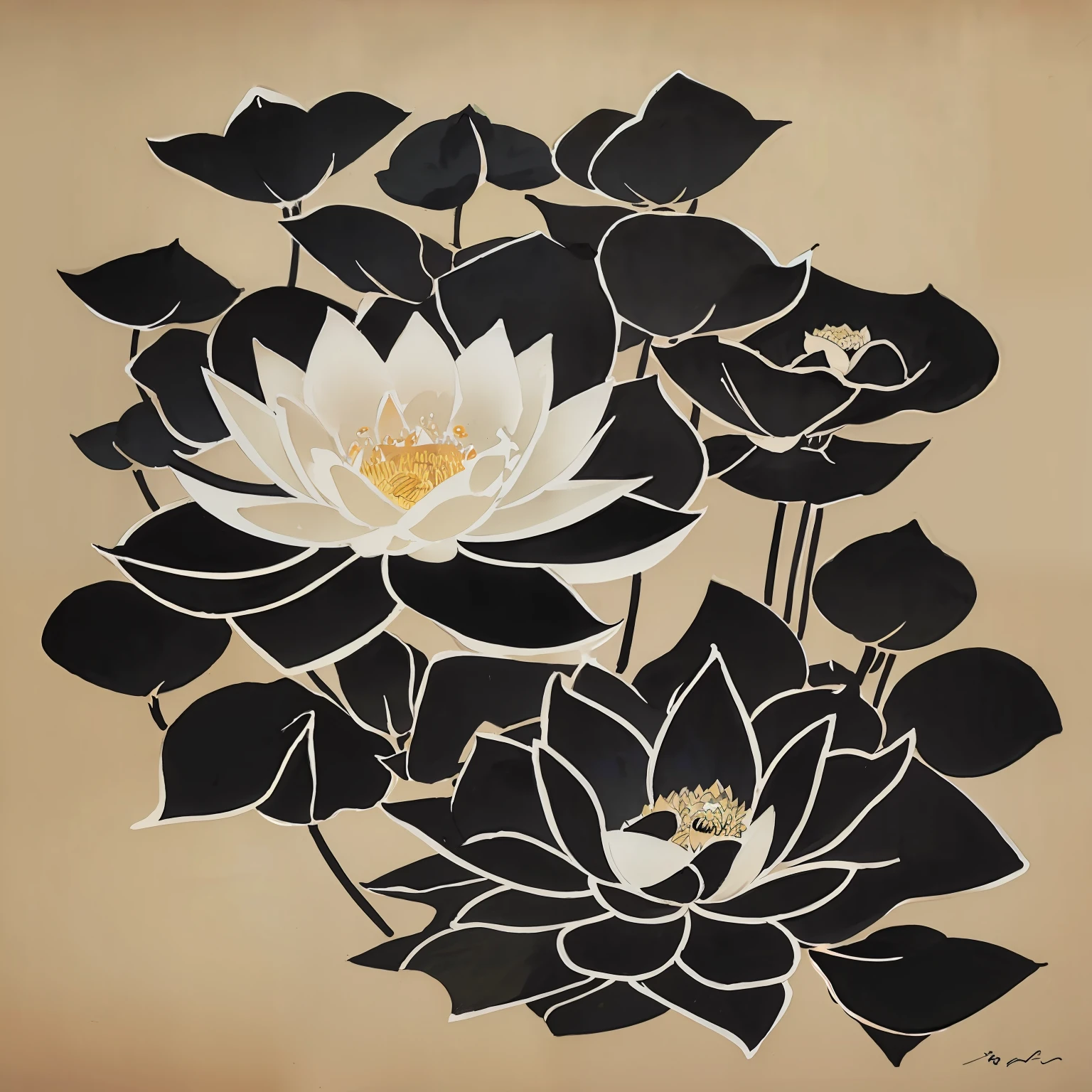 Tradition Chinese Ink Painting，black lotus，Lotus leaf