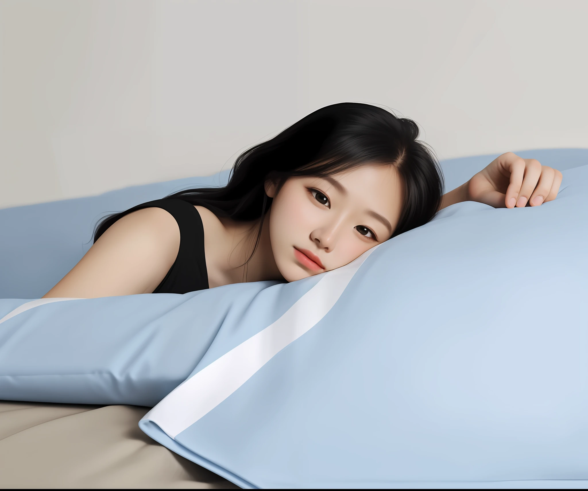 lying on bed lying flat full body directly above master