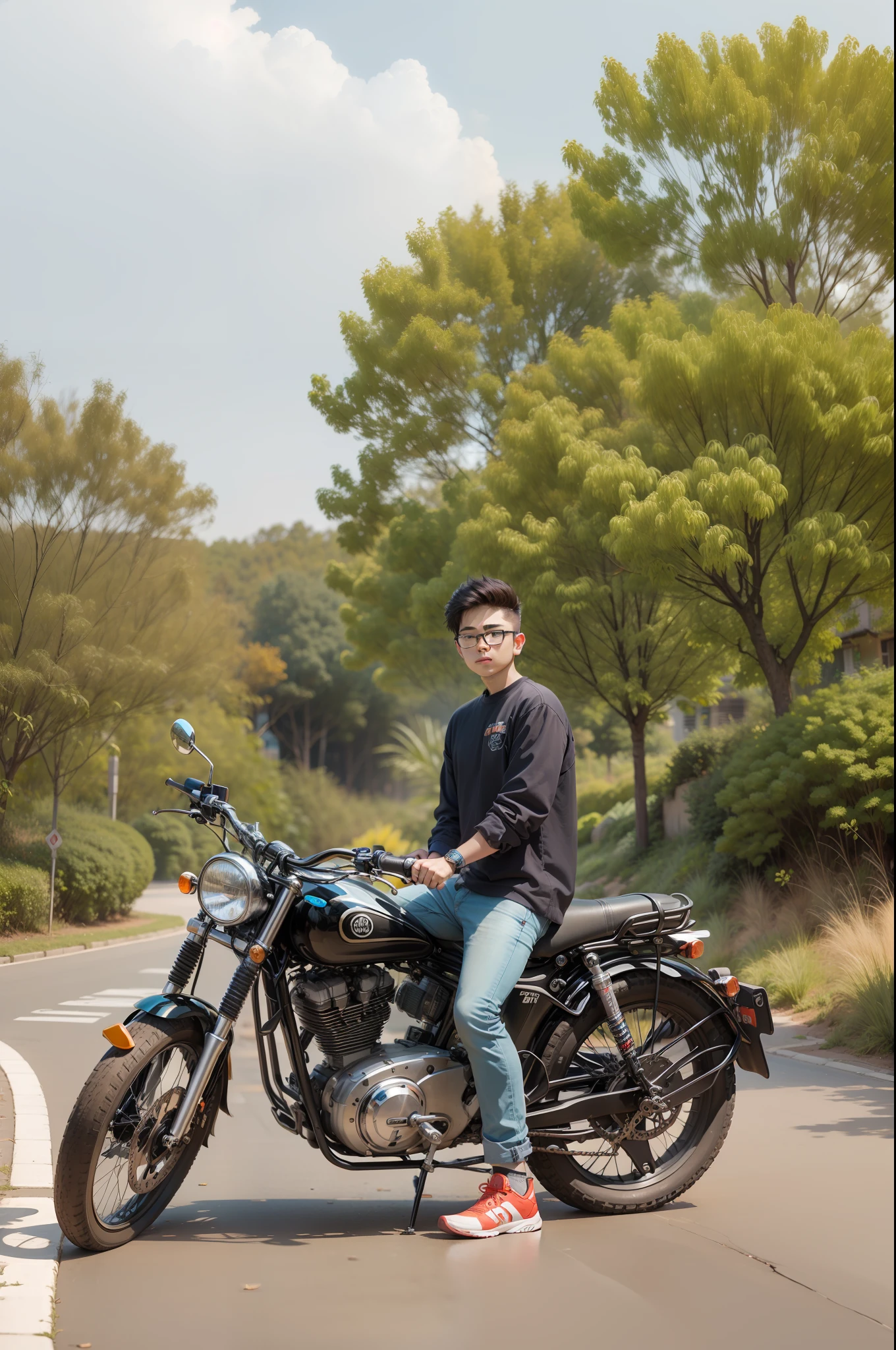 Background change smart boy with rech bike ultra modem real face