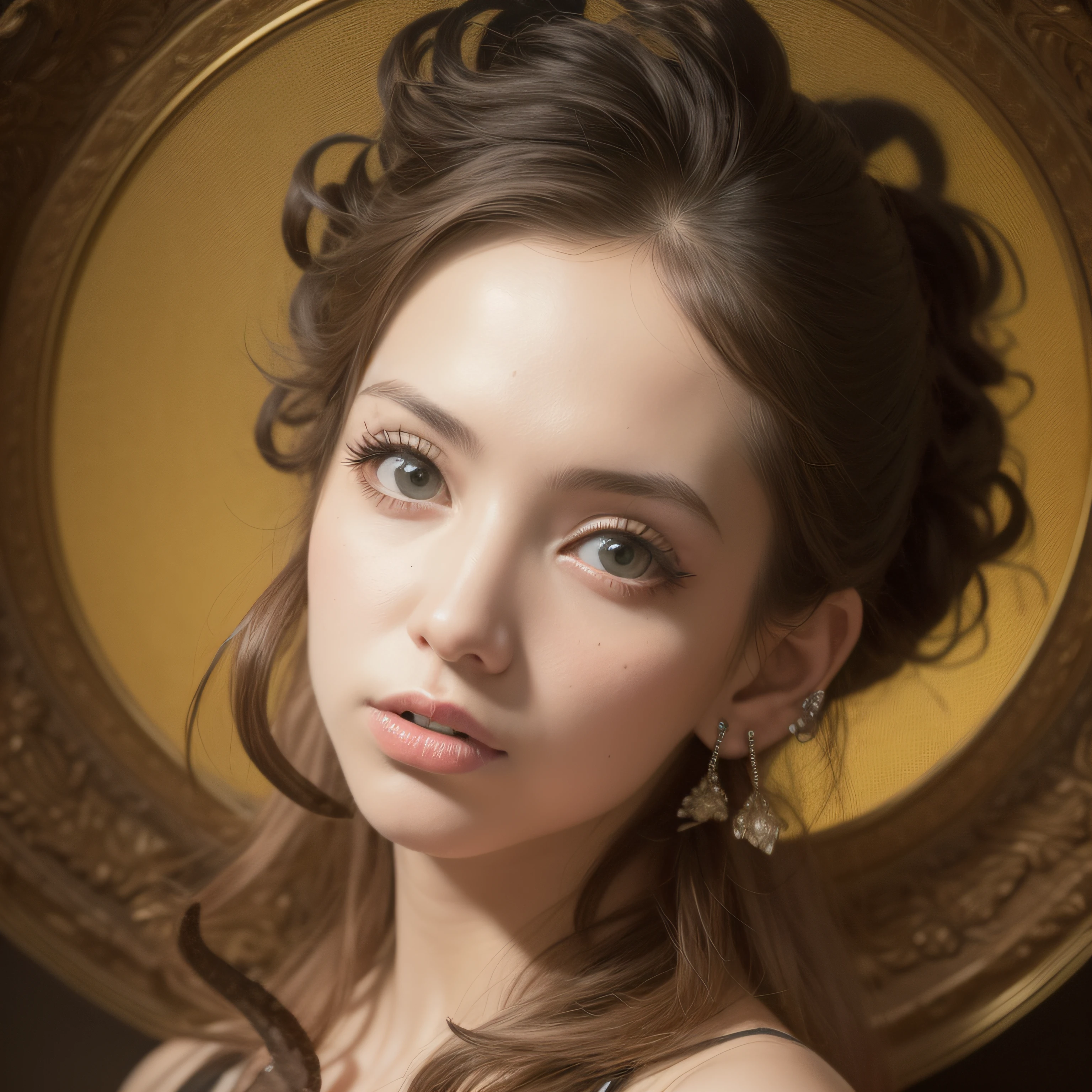 (extremadamente detallado, obra maestra, La mejor calidad), Estilo oscuro, intense illumination, rostro con arrugas, lengua larga, colmillos, tentacle, deforme, monstruoso, amenazante. mujer punk. Rococo composition. Luz de caravaggio