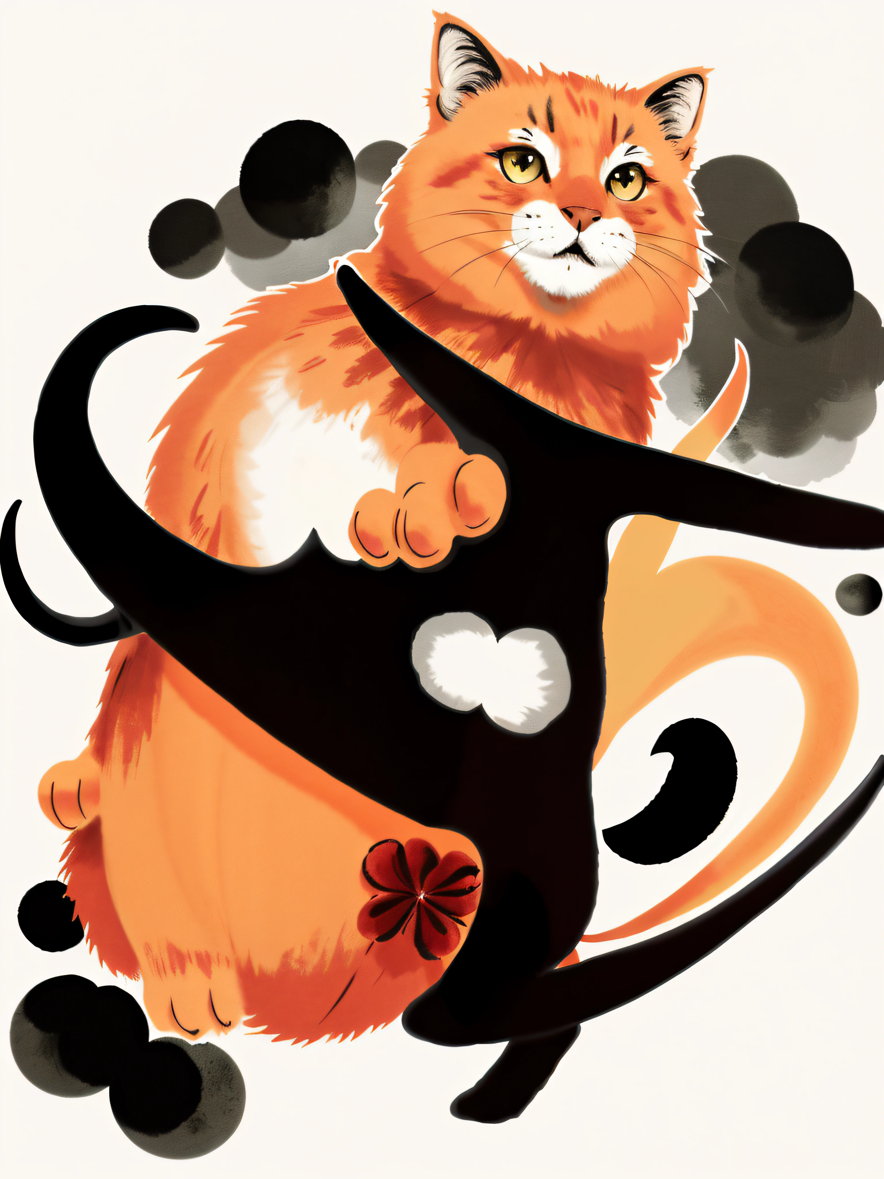 an orange cat, full body, looking at viewer, traditional chinese ink painting