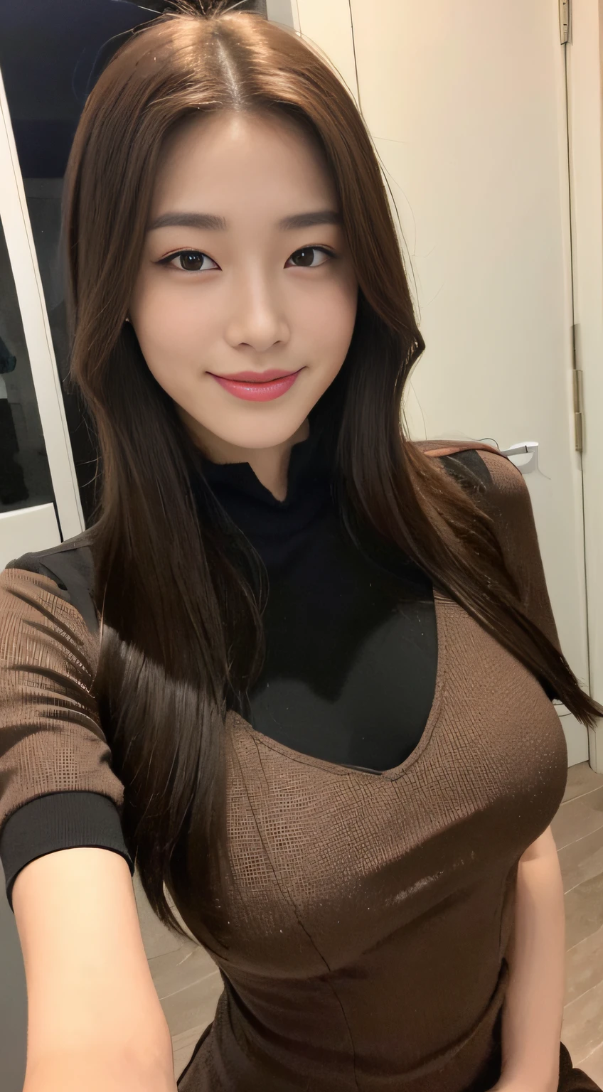((Best Picture Quality, 8k, tmasterpiece:1.3)), 1girl, Beautiful woman with slender abs:1.3, (Dark brown hair, No leakage of big breasts:1.2), shift dresses:1.1, Ultra-fine face, A detailed eye, 二重まぶた,ssmile,Home,goblet,