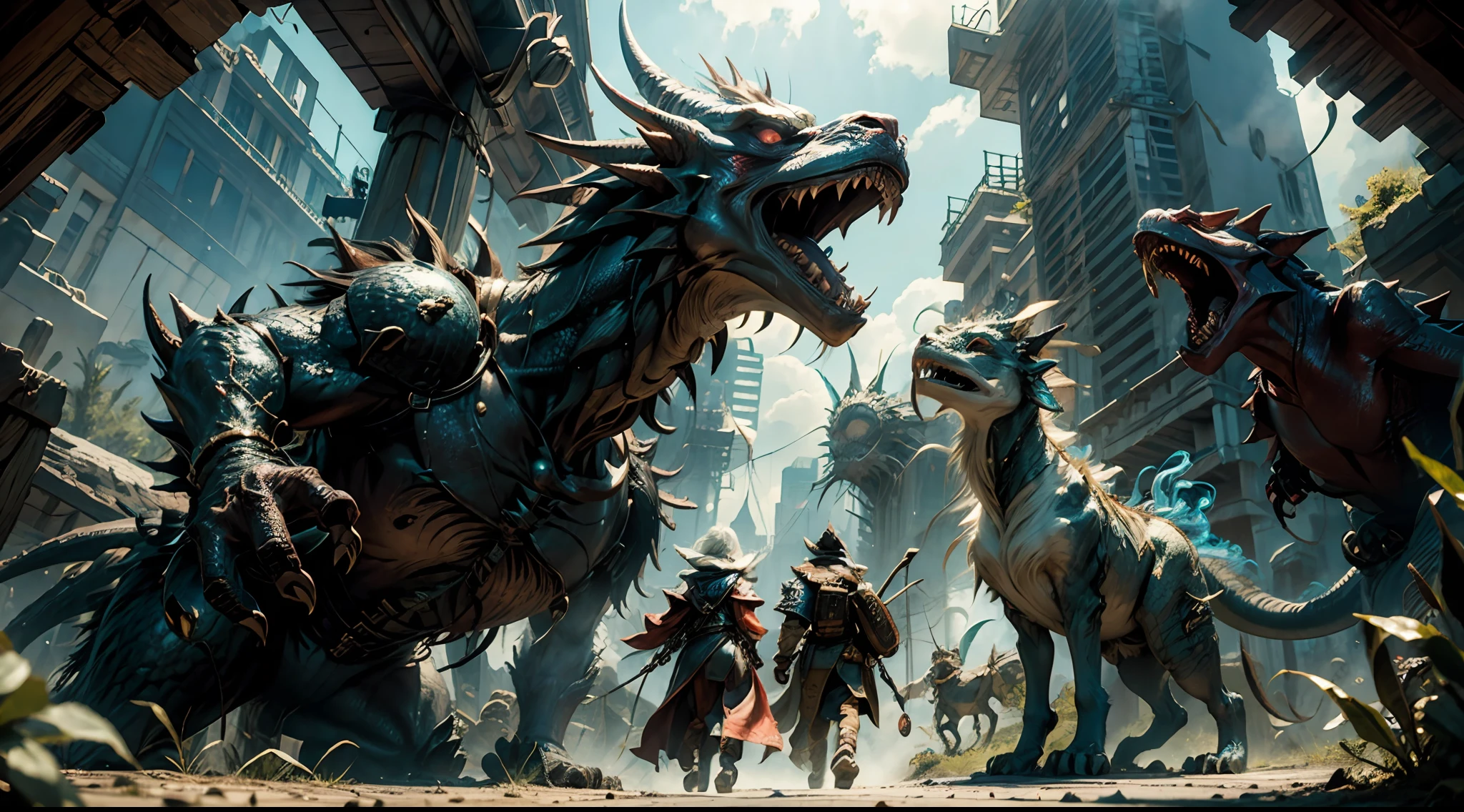 fantasy,Monster Wars. Monsters,breathingfire,Discharge of,The ground shook,