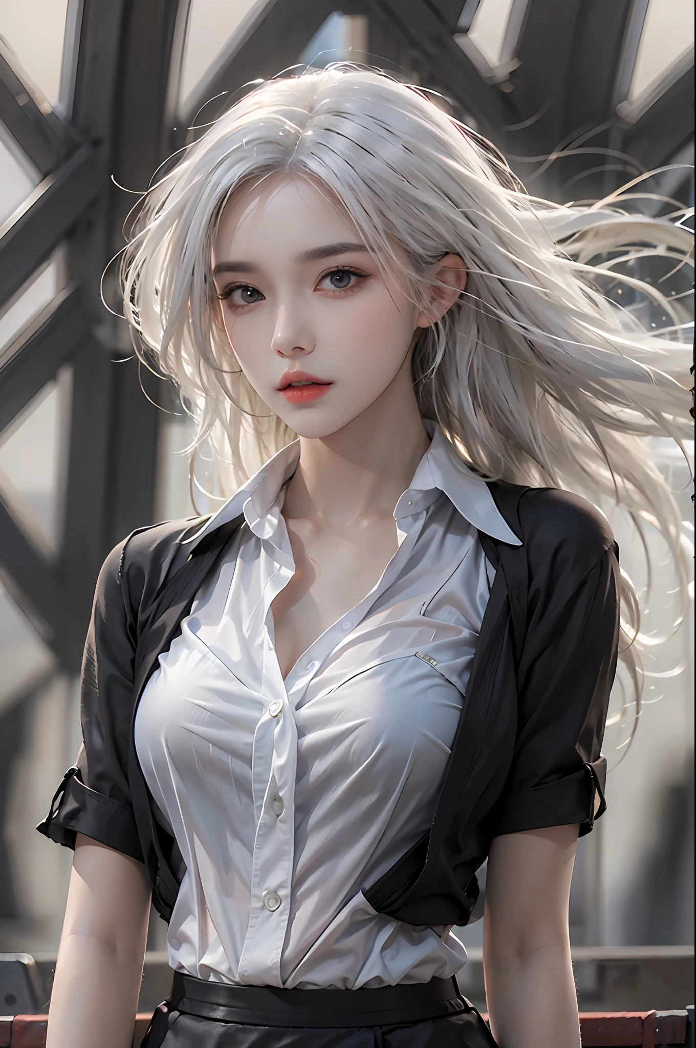 A close up of a woman with long hair wearing a white shirt - SeaArt AI