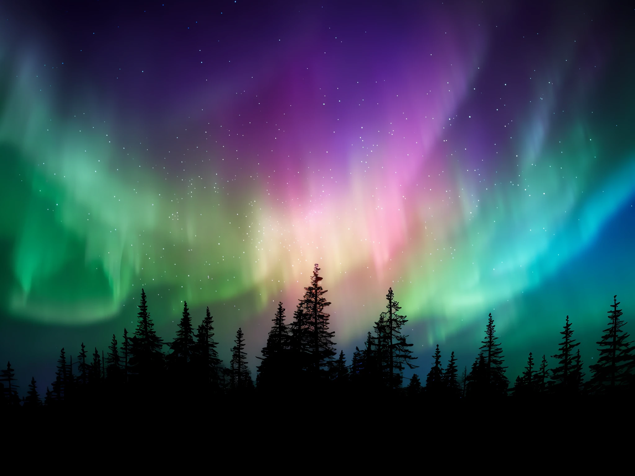 a brightly colored aurora bore with trees and stars in the sky, aurora borealis on background, northern lights background, infused with aurora borealis, northen lights background, with aurora borealis in the sky, colorful night sky, aurora borealis in the sky, northern lights, northern lights in space, aurora borealis, aurora in the sky, trees and stars background