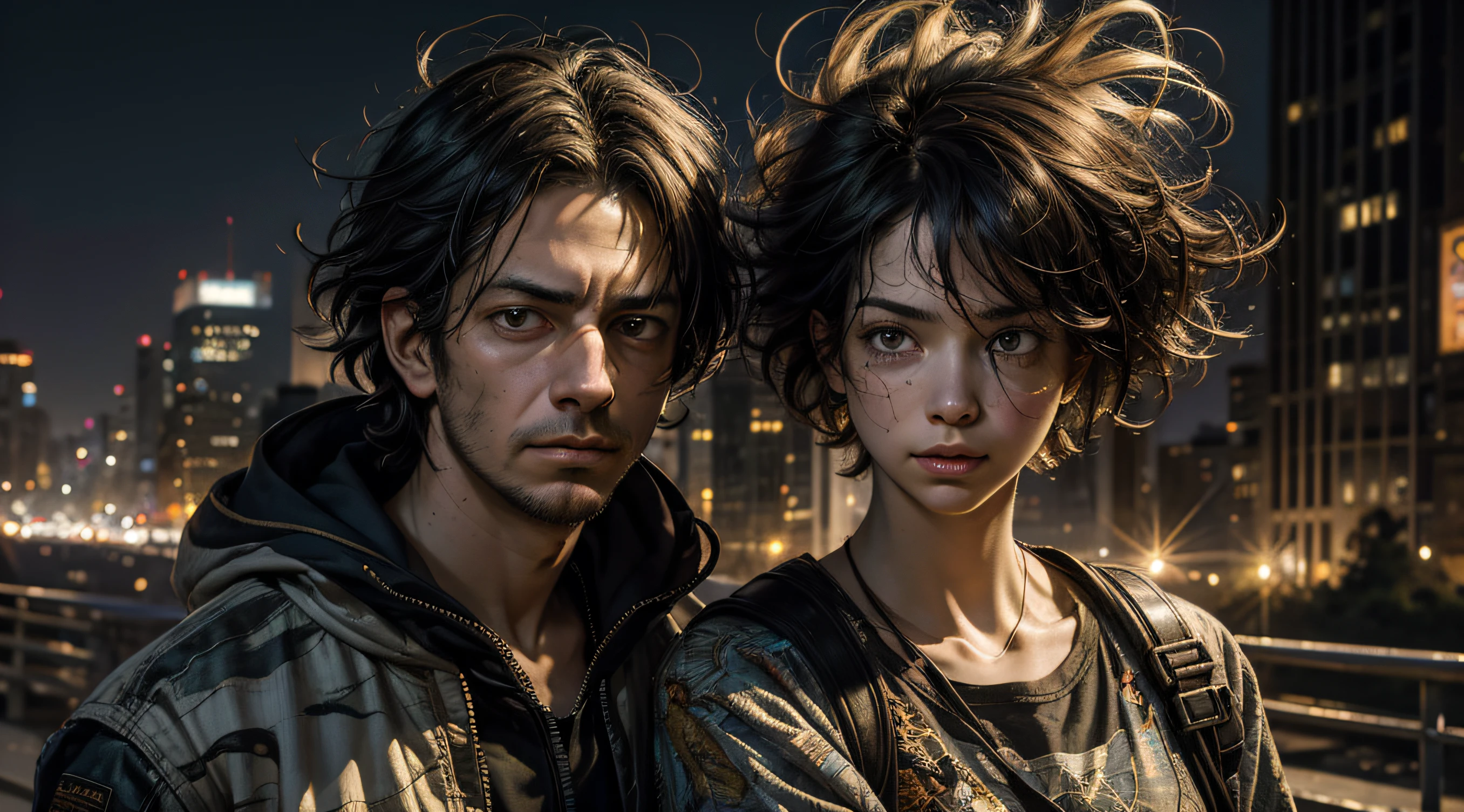 Eclectic, Julie Mehretu ,Quentin Blake  , David Palumbo. Phil Jimenez ,Geof Darrow , Nicola Samori, messy hair,urban,luminous eyes,extremely detailed, [night landscape],masterpiece,intricate details,faded,eyes extremely detailed, high detailed eyes,4k resolution,RAW, Nikon Z9
