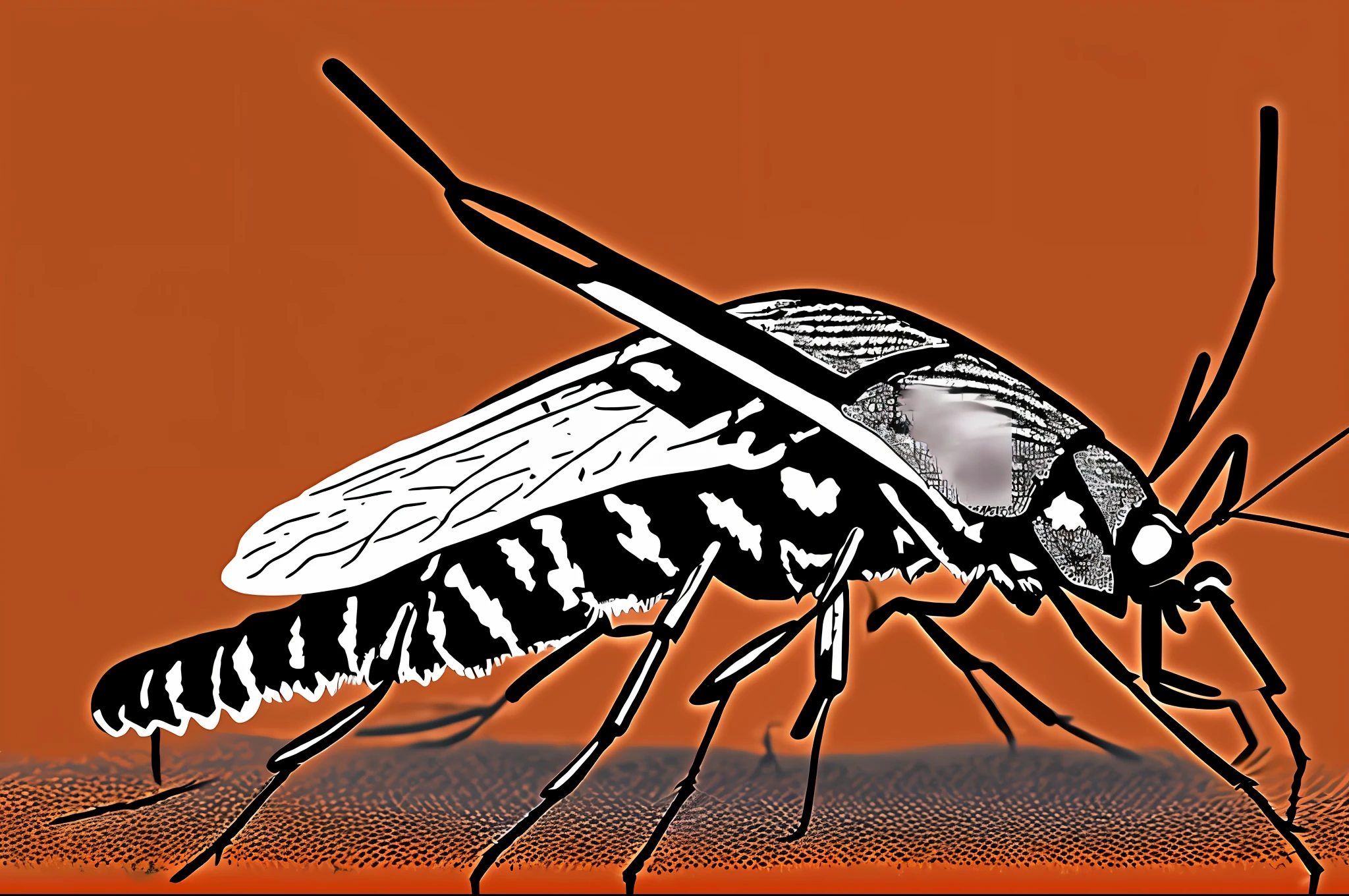 A realistic mosquito Aedes aegypti cancelled by a giant drawn red x. The mosquito can be recognized by black and white markings on its legs and a marking in the form of a lyre on the upper surface of its thorax. Text "Aedes aegypti". Text "Dengue". Illustration, poster. --auto