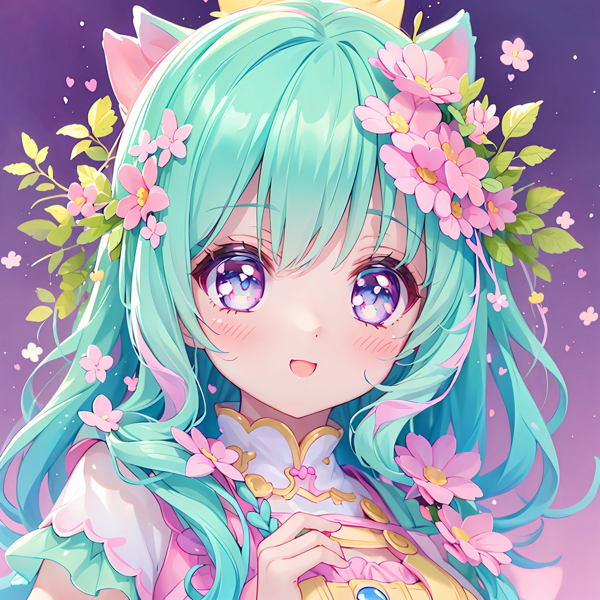 (1girl), idol, closeup, eyes, kawaiitech, kawaii, cute, pastel colors, best quality, happy, deep background