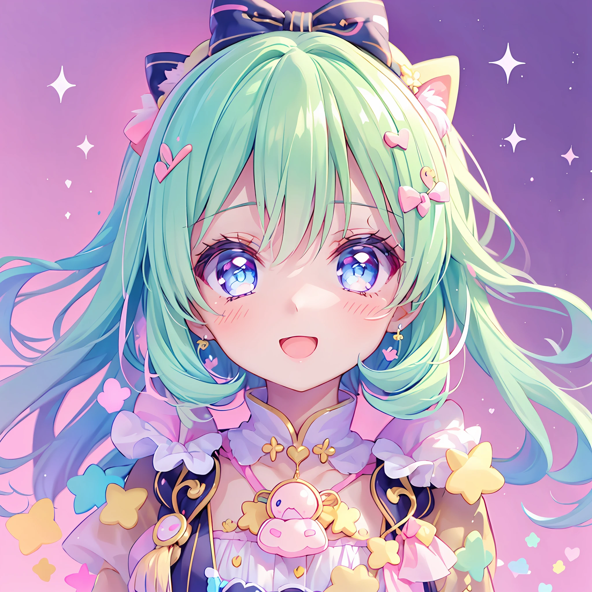 (1girl), idol, closeup, eyes, kawaiitech, kawaii, cute, pastel colors, best quality, happy, deep background