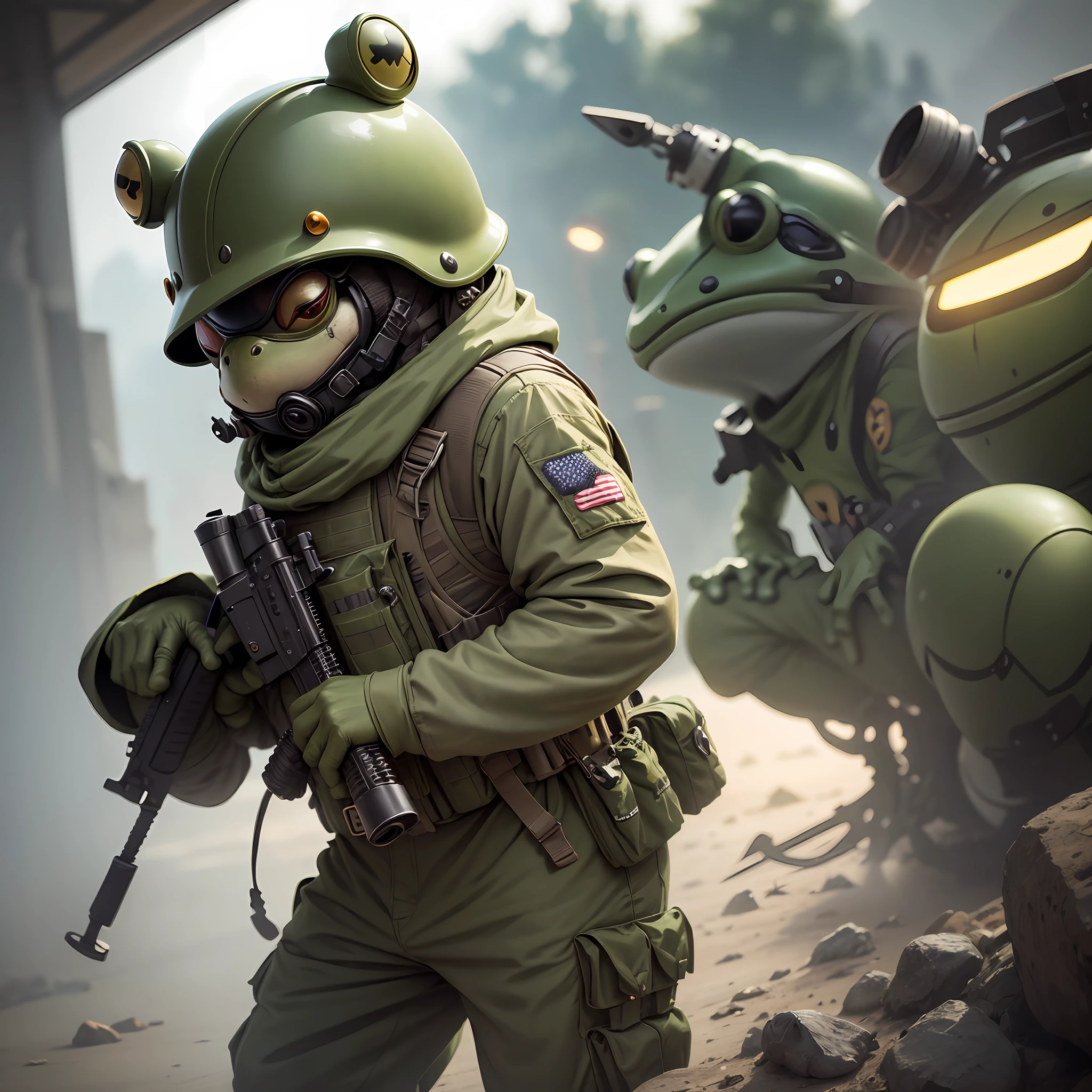 (Frog character，With a military-style helmet，anthropomorphic turtle) --auto