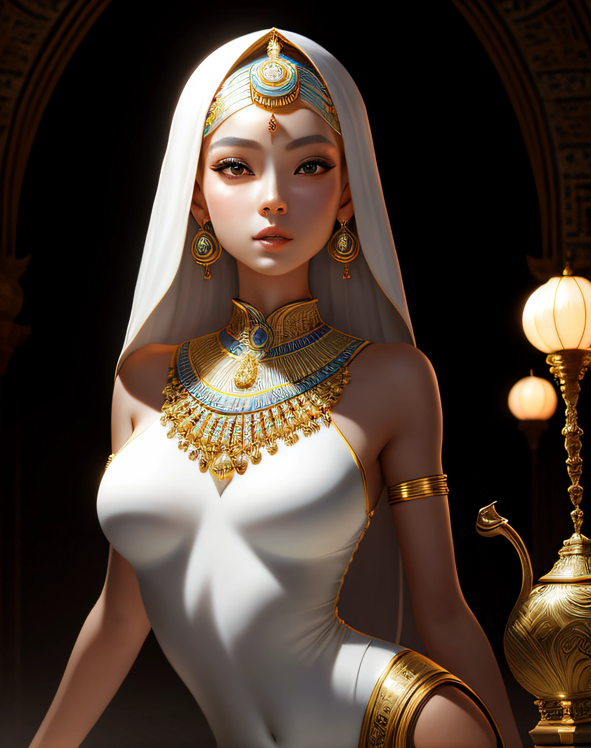 A masterpiece ultrarealistic ultra detailed full body portrait of a very beautiful pharaohnic girl, massurrealism. medium shot, intricate, elegant, sexy, revealing, by stanley artgerm lau, wlop, rossdraws, james jean, andrei riabovitchev, marc simonetti, light by julie bell, ismail inceoglu, porcelain skin. global illumination. location temple, white skin, perfect body,