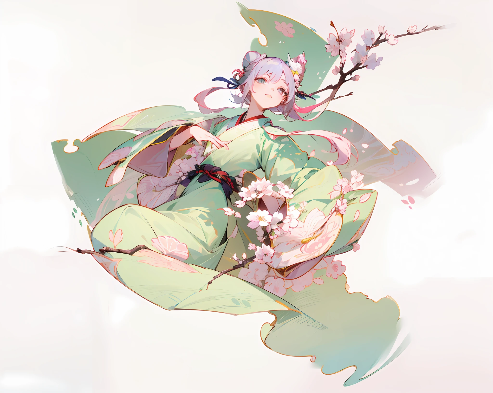 Hanfu，Moire pattern，Simple and elegant bun，Floral decoration，Bright and gentle eyes，Kindness and warm heart，Exquisite silk fan，Landscape painting pattern，Elegant and confident，The beauty of Henan culture