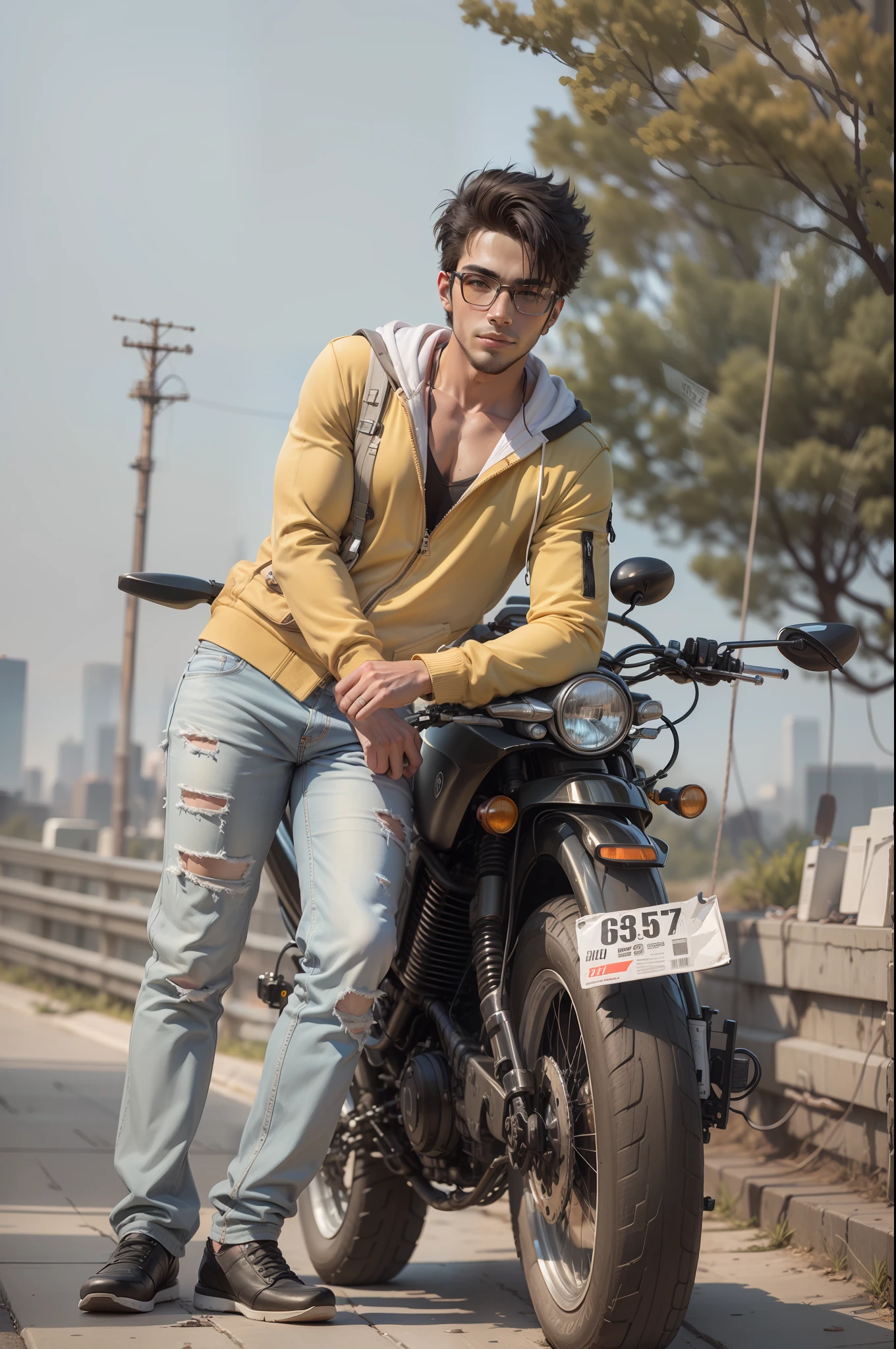 Background change cyberpunk handsome boy with brand car ultra modem realistic face