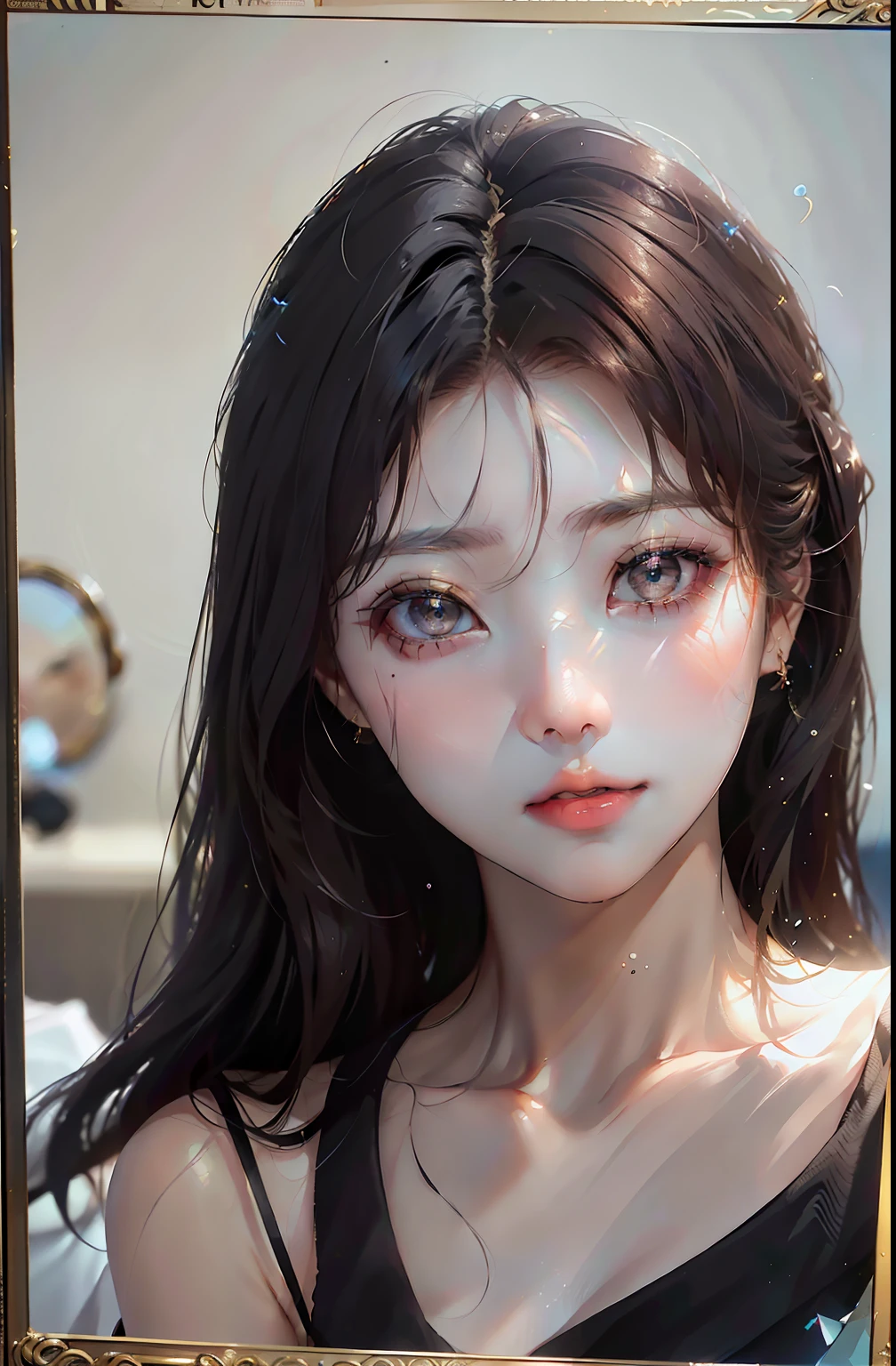 there is a woman that is looking at herself in the mirror, young lovely Korean faces, Soft portrait shot 8 K, Gorgeous young Korean woman, Beautiful young Korean woman, portrait of female korean idol, wan adorable korean face, jaeyeon nam, beautiful Korean women, young cute wan asian face, 8K Artgerm bokeh, cute korean actress