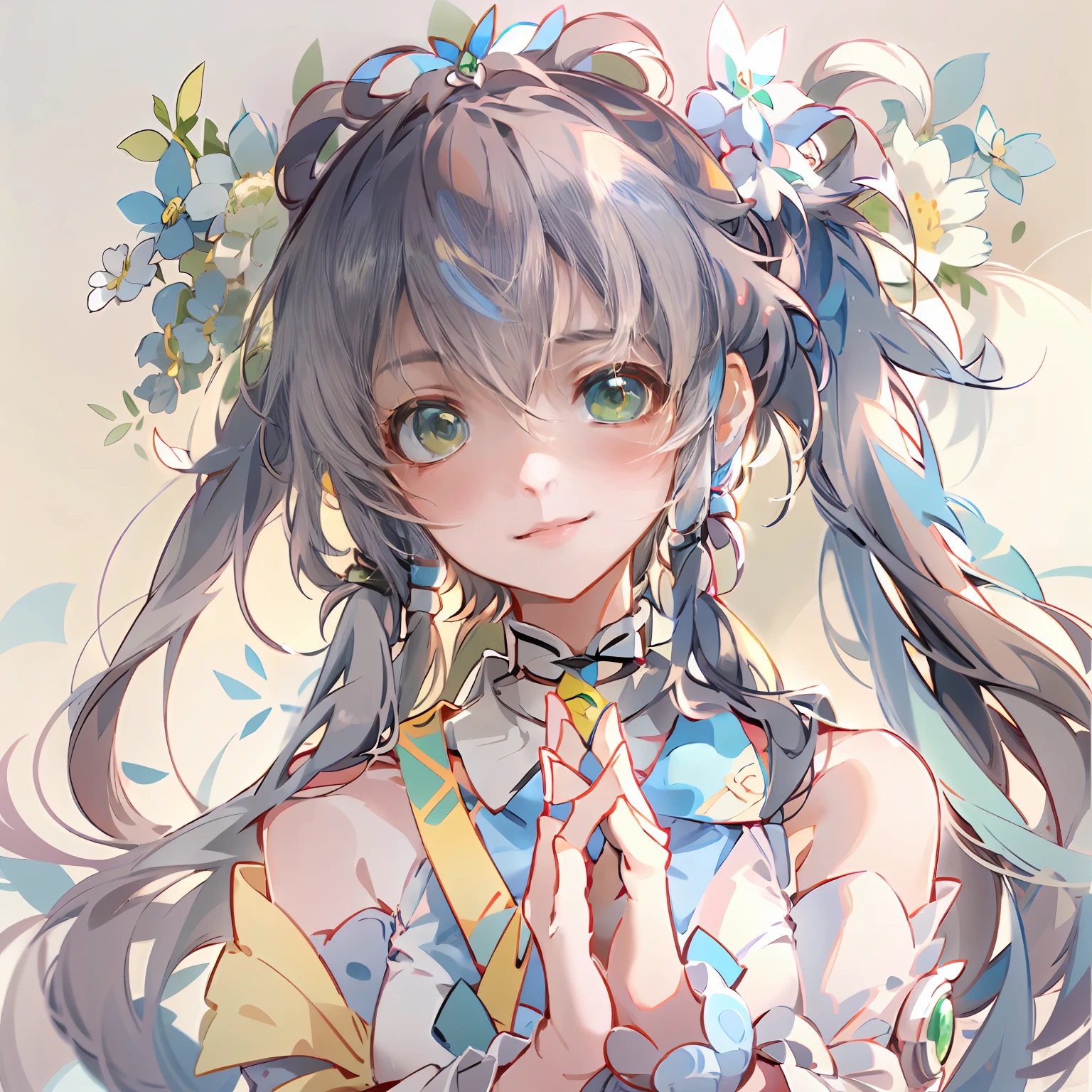 (((Luo Tianyi))),(((luotianyi))),adolable,confused,astonishment,intimacy,gentleness,ssmile,Soft light,Warm colors,Affection,touched,blissful,cheerfulness,Good moments。