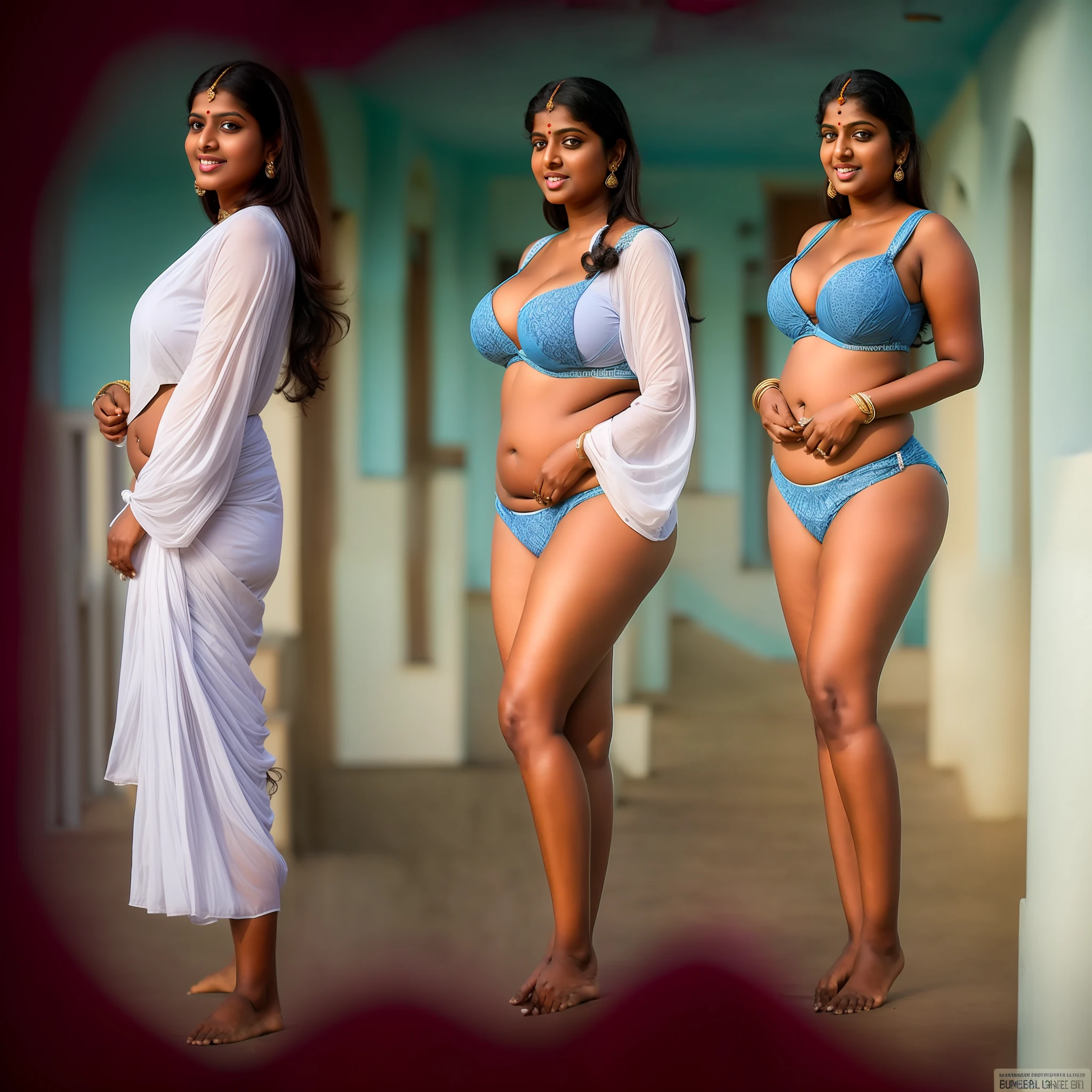 Indian Tamil woman,(daylight:1.3), on the balcony of a beach house,(busty,curvy:1.3)