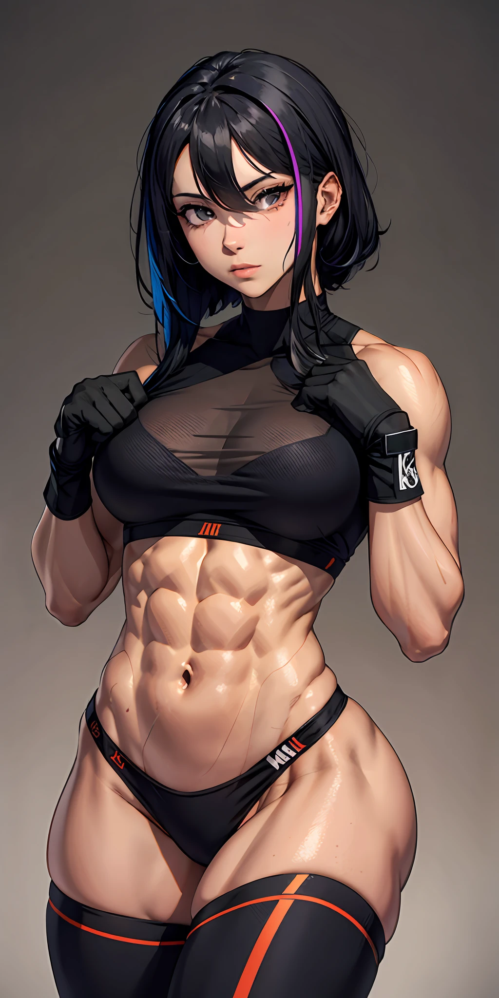 fisiculturista, Negra rosto bonito, serious face, Moreno, Olhos vermelhos, corpo perfeito, cabelo encaracolado,healthy body, cracked abdomen, musculoso, estrutura corporal detalhada, Sister, all parts are clearly visible,roupa fitness. ADCC. Luta, de Americana.