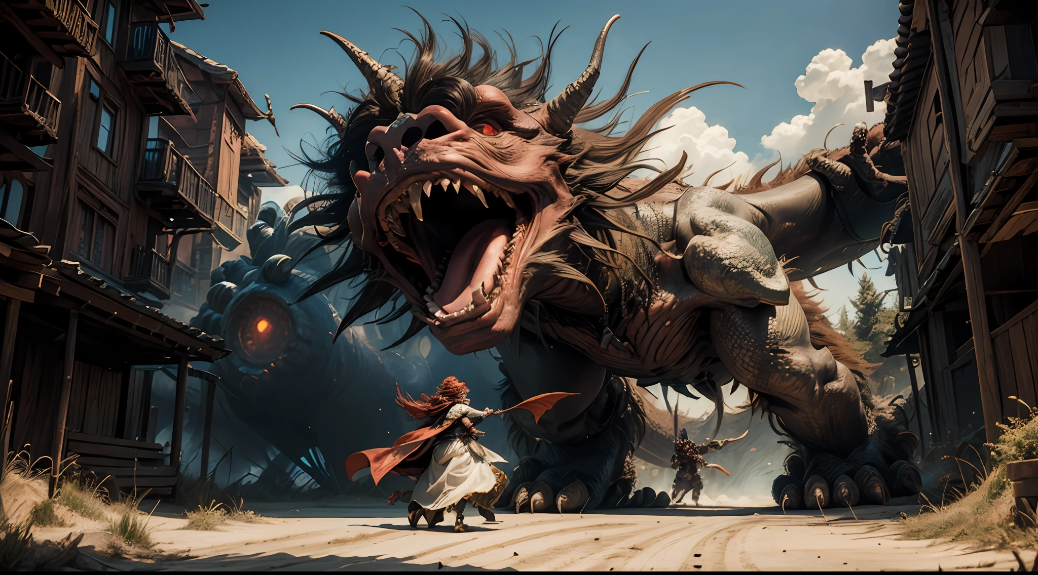 fantasy,Monster Wars. Monsters,breathingfire,Discharge of,The ground shook,best qualtiy,tmasterpiece,Works of masters,super-fine,16K resolution,Red,Detailed pubic hair,Accurate,