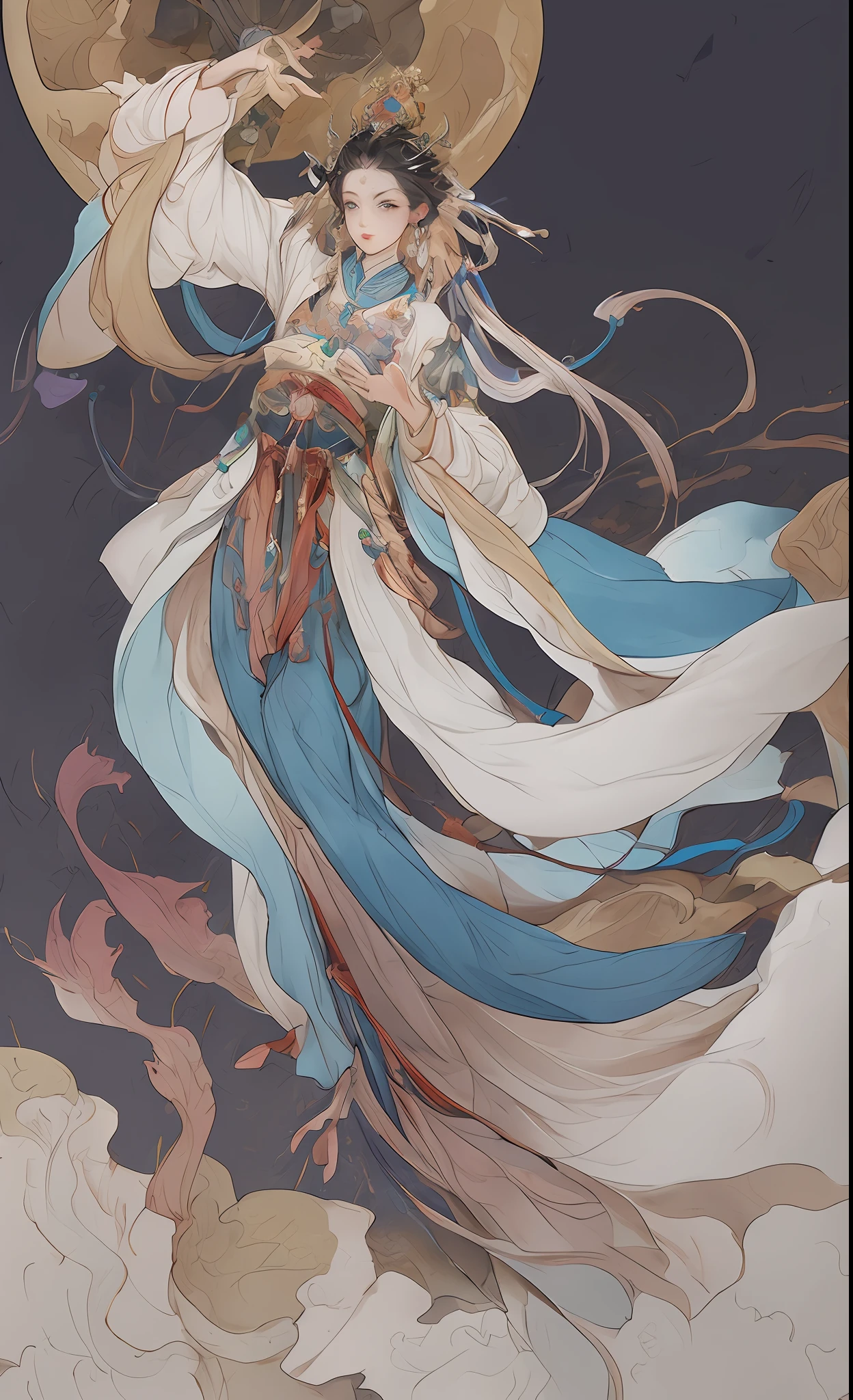 girl with, ancient Chinese costume, full body Esbian, rays of sunshine, Clear face, Clean white background, masterpiece, super detailing, Magnificent composition, Ulutra HD, hightquality, ighly detailed, Official art, uniform 8k wallpaper, super detailing, 32K、Princess Seoritsu、sirius、lion's gate、Cosmic consciousness、Miraculous amulet、An impossible miracle happens