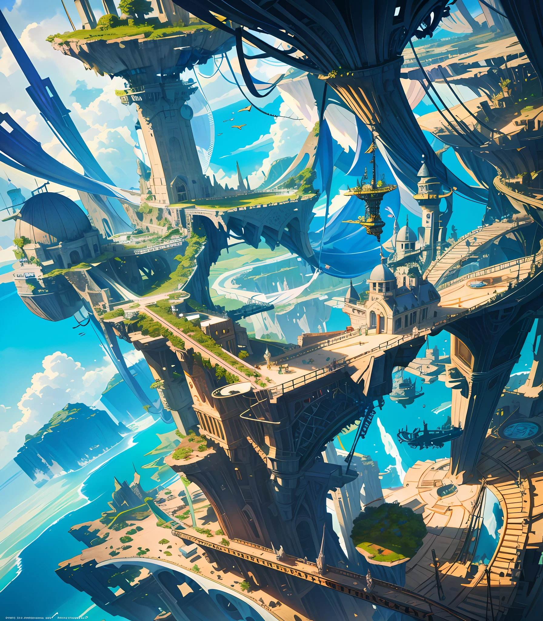 Many islands suspended in the air,, city, fantasy, magical plant growth, extreme detail, realistic light, epic composition, (intricate detail), (intricate design, ultra-detail: 1.2), art station, (masterpiece , best quality), Ultra HD, 32k --v 6